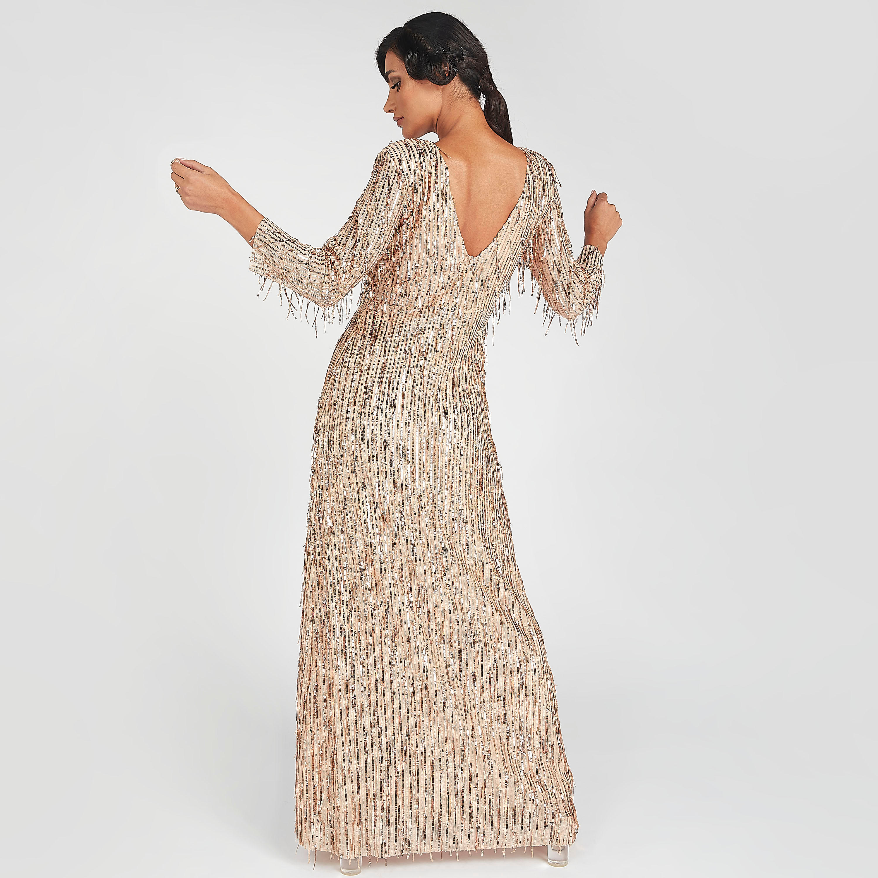 فستان إيه لاين طويل ضيق مزين بأكمام طويلة و فتحة-women-clothing-dresses-image-7
