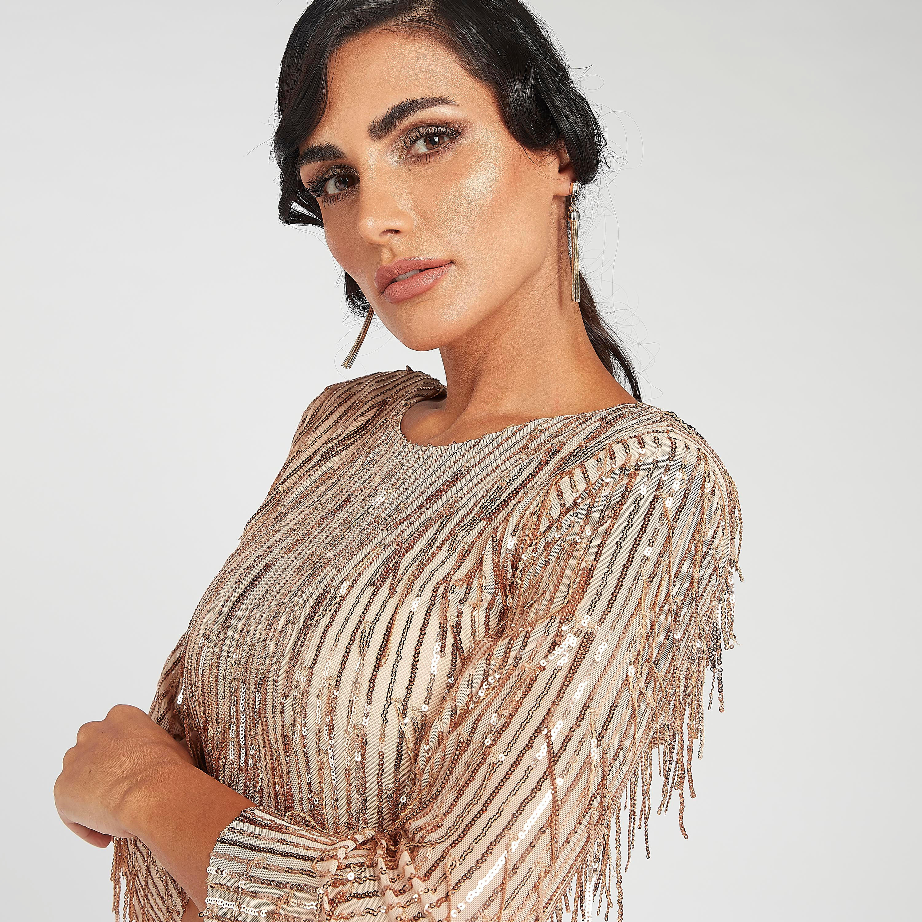 فستان إيه لاين طويل ضيق مزين بأكمام طويلة و فتحة-women-clothing-dresses-image-9