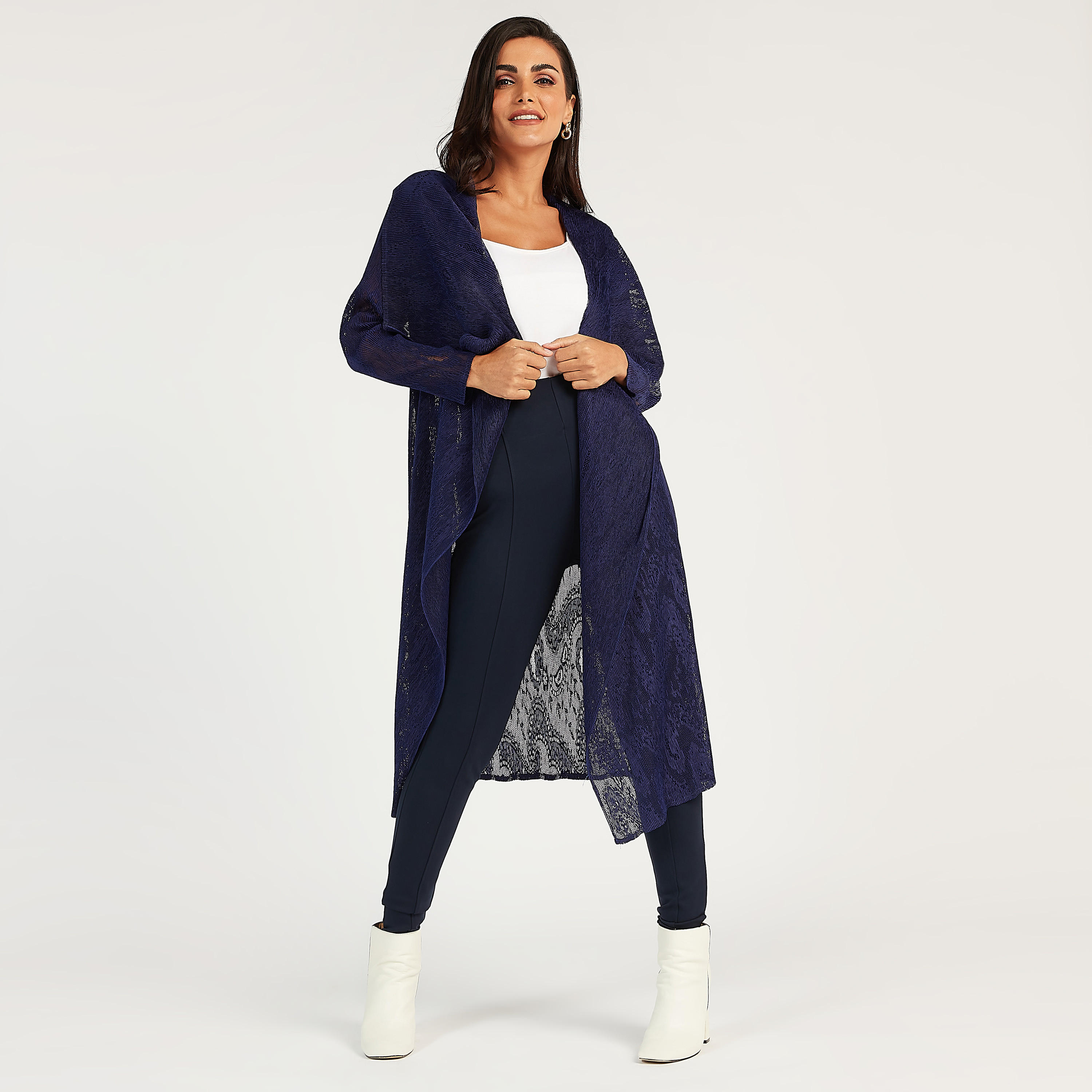 كارديجان طويل بارز الملمس بأكمام طويلة و ياقة منسدلة-women-winterwear-cardigansandjumpers-cardigans-image-1
