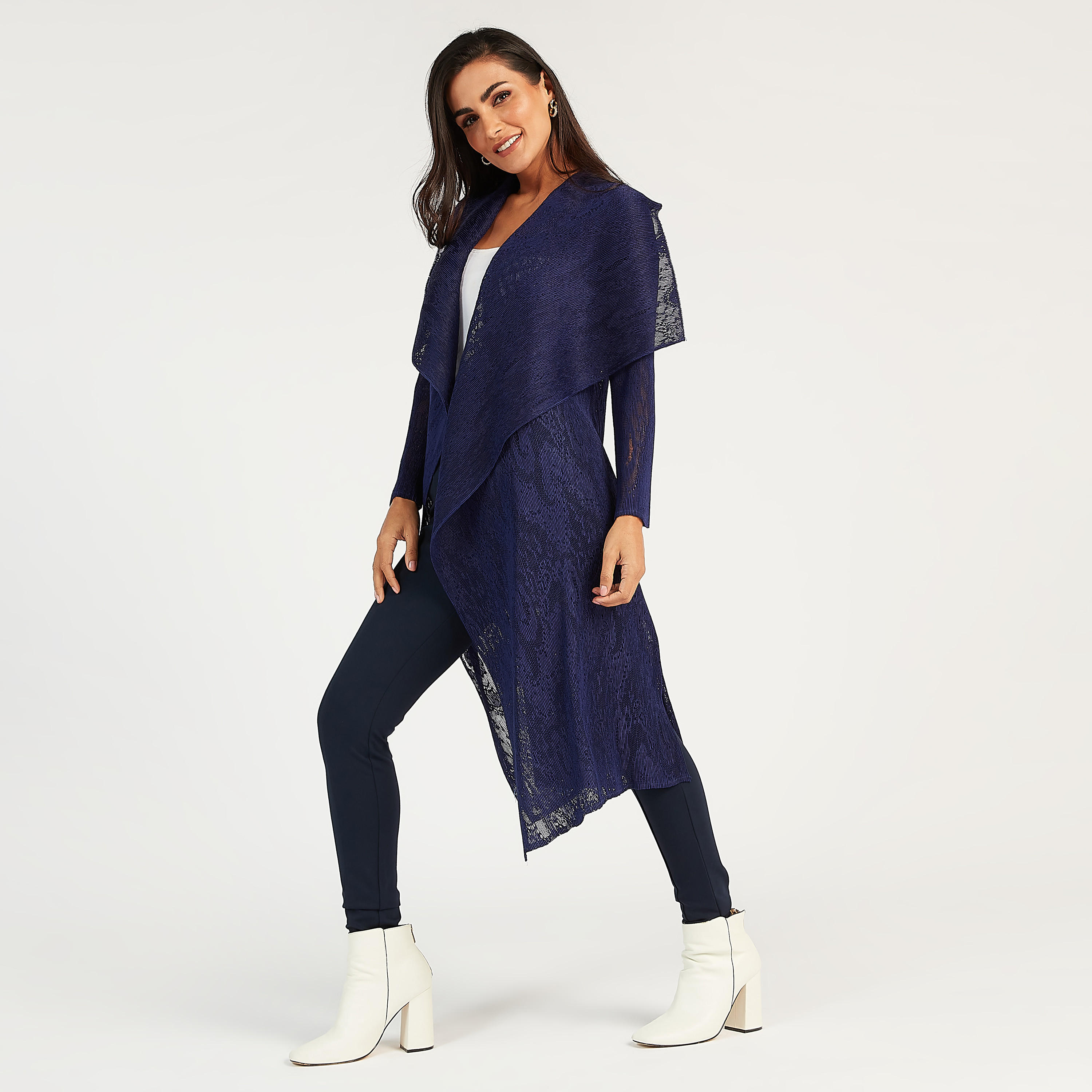 كارديجان طويل بارز الملمس بأكمام طويلة و ياقة منسدلة-women-winterwear-cardigansandjumpers-cardigans-image-2
