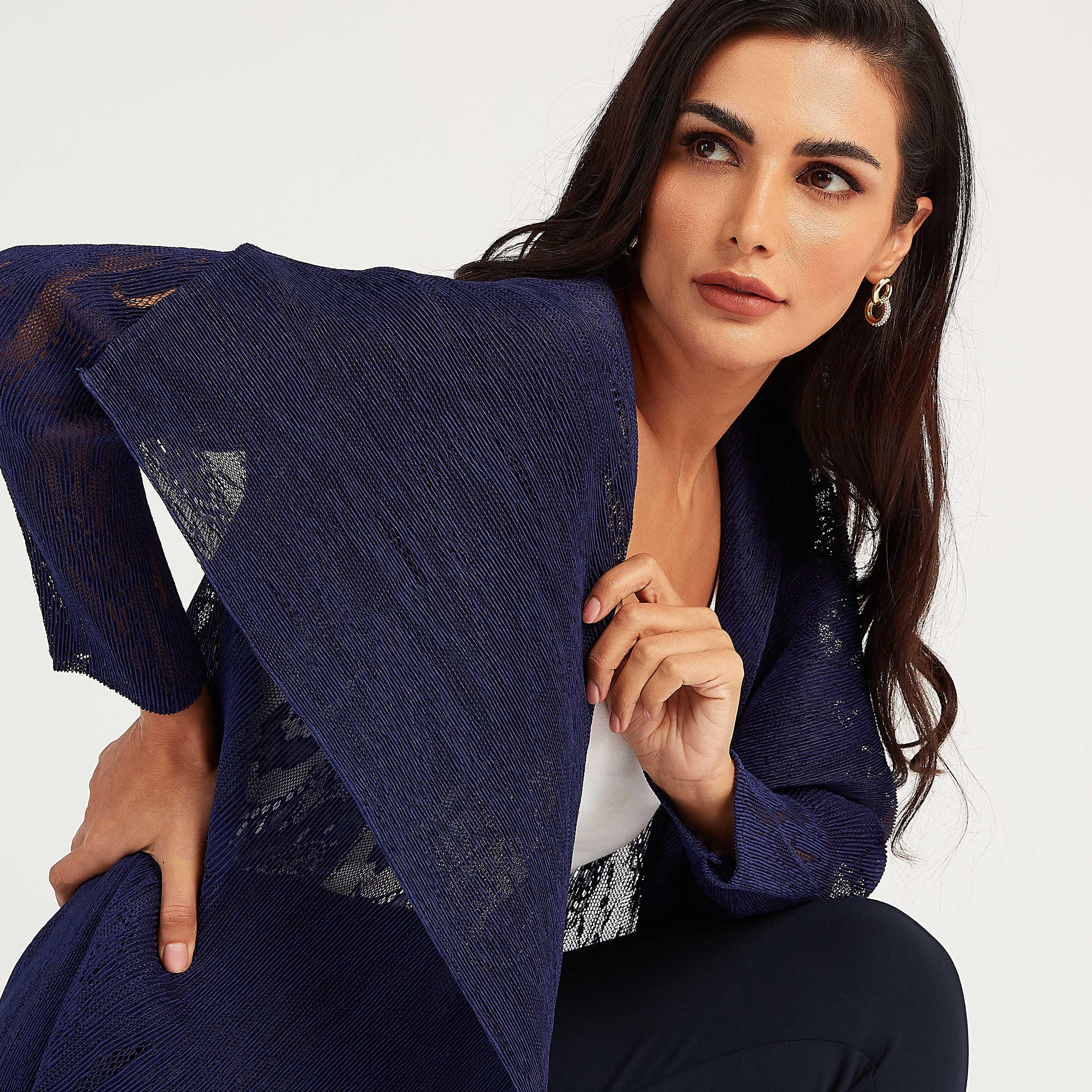 كارديجان طويل بارز الملمس بأكمام طويلة و ياقة منسدلة-women-winterwear-cardigansandjumpers-cardigans-image-3