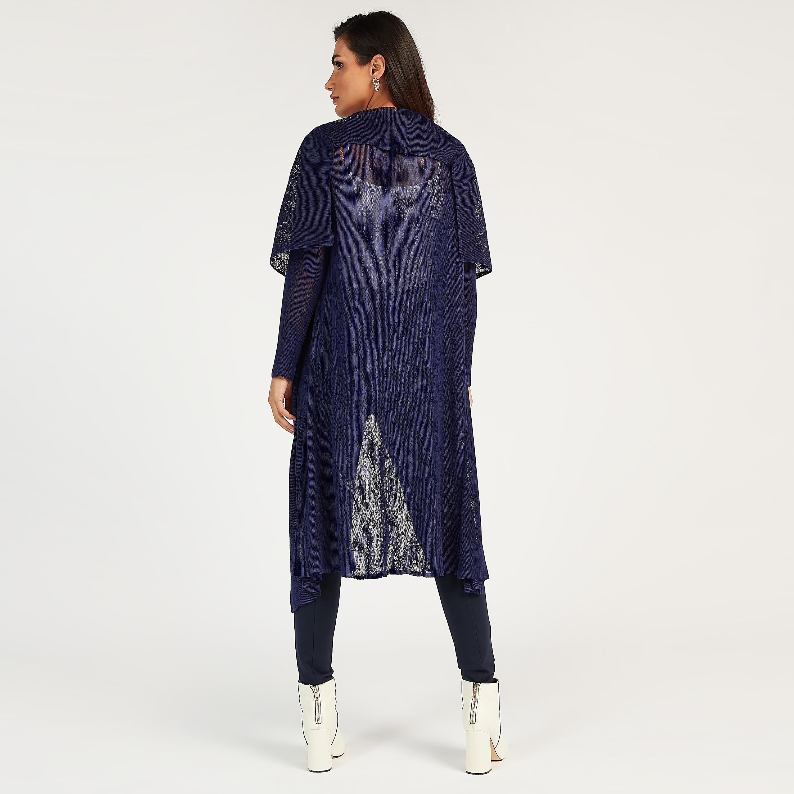 كارديجان طويل بارز الملمس بأكمام طويلة و ياقة منسدلة-women-winterwear-cardigansandjumpers-cardigans-image-4