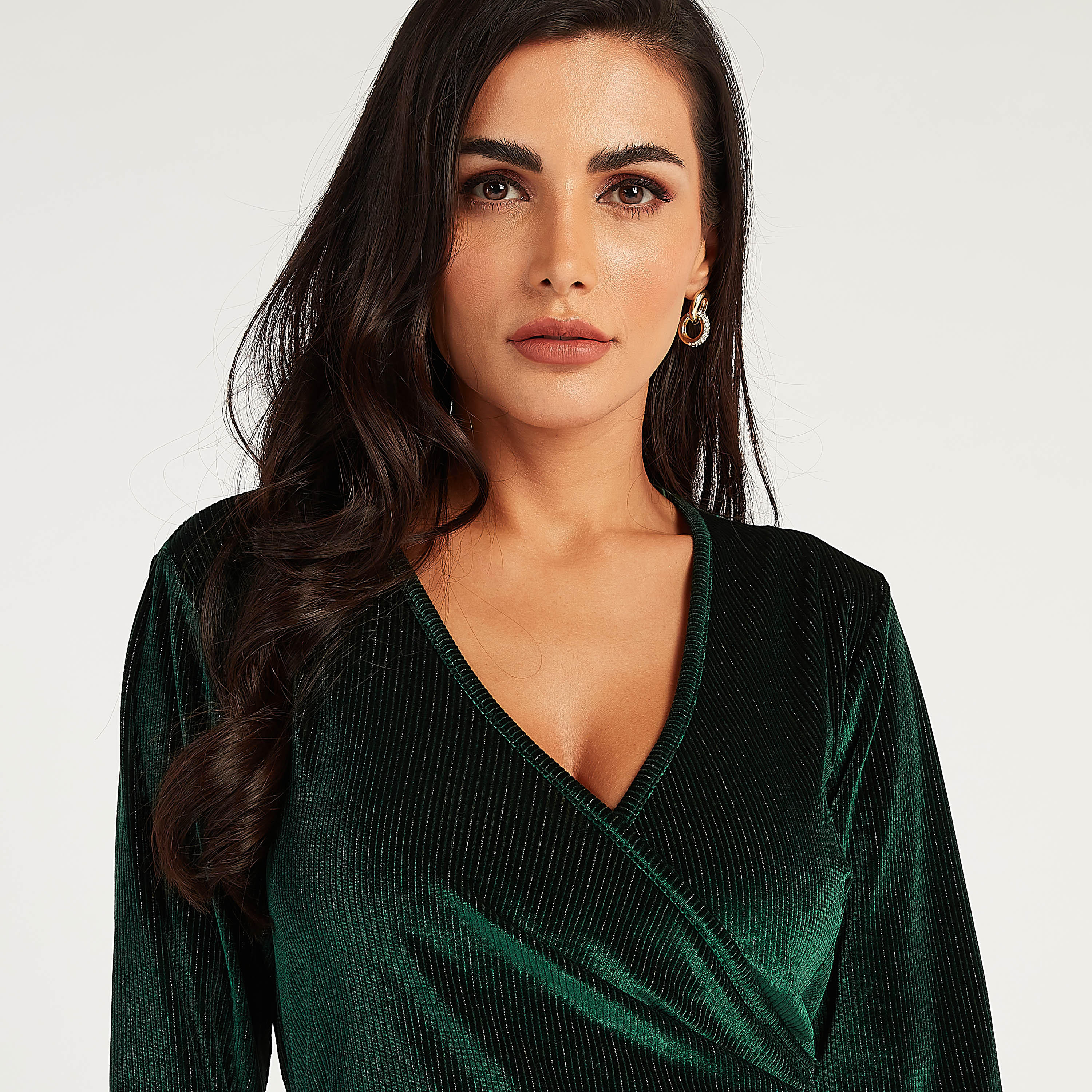 فستان ملفوف ميدي بارز الملمس بأكمام طويلة وأربطة-women-clothing-dresses-image-4