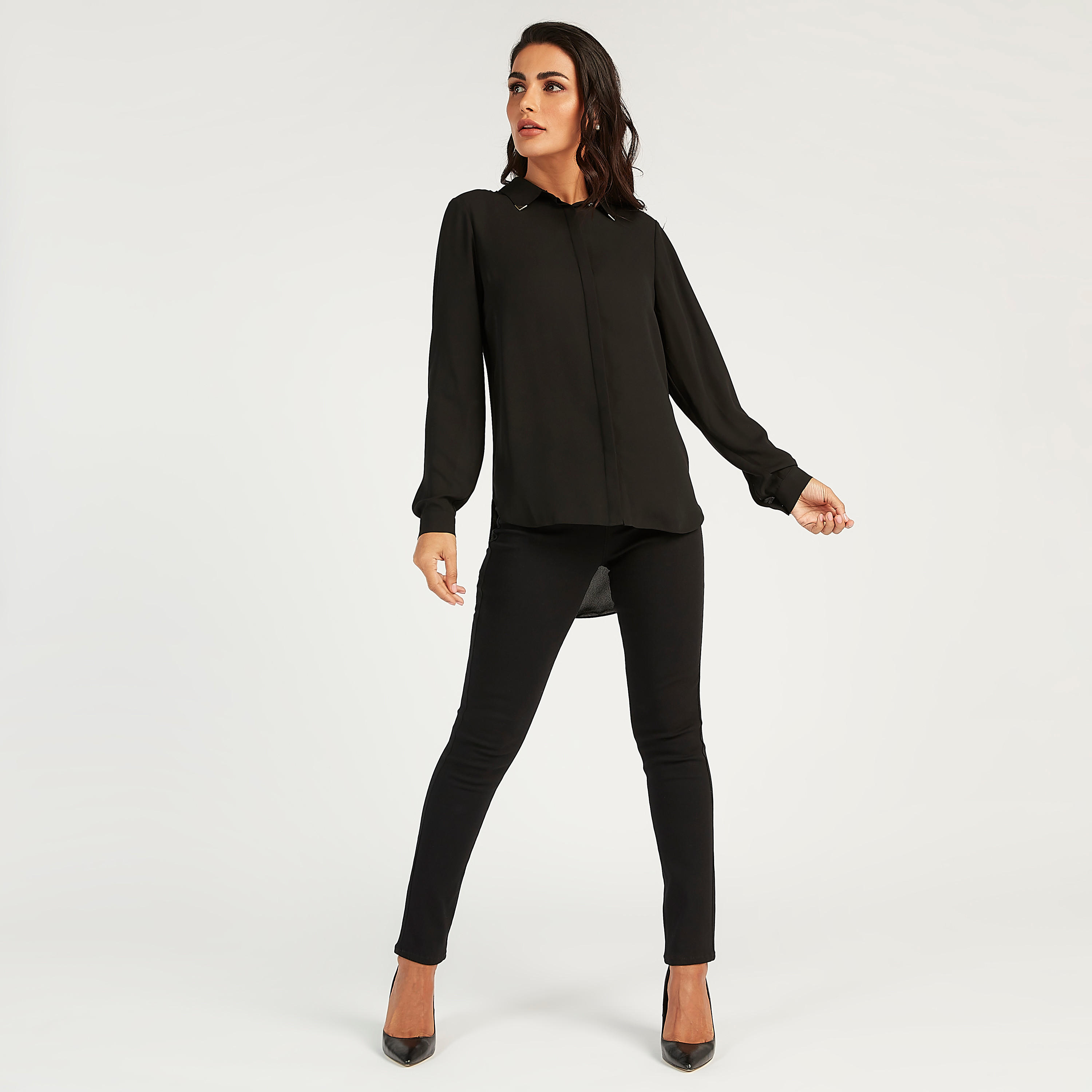 قميص سادة بأكمام طويلة وحواف غير مستوية-women-clothing-shirtsandblouses-shirts-image-5
