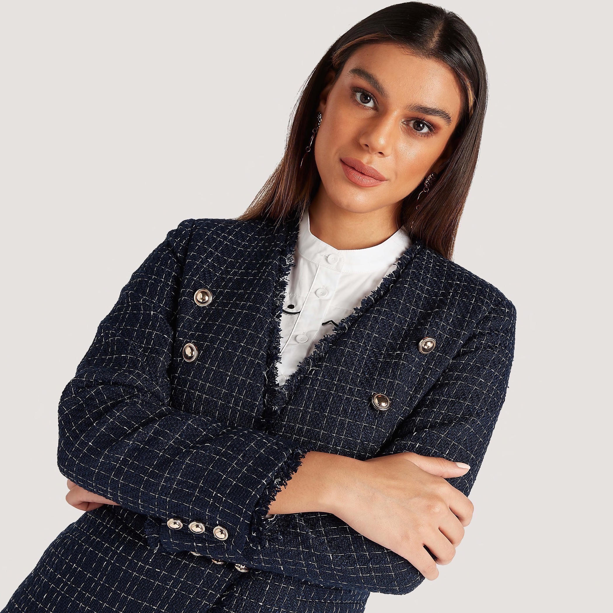 Textured Lightweight Blazer with Button Detail and Pockets-women-clothing-coatsandjackets-blazers-image-1
