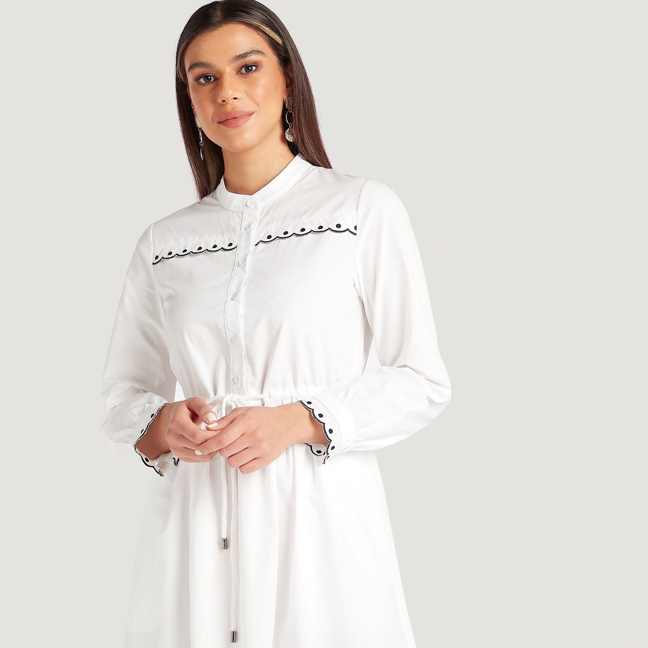 تنّورة إيه لاين ميدي مطرّزة بجيوب وأربطة-women-clothing-dresses-image-5
