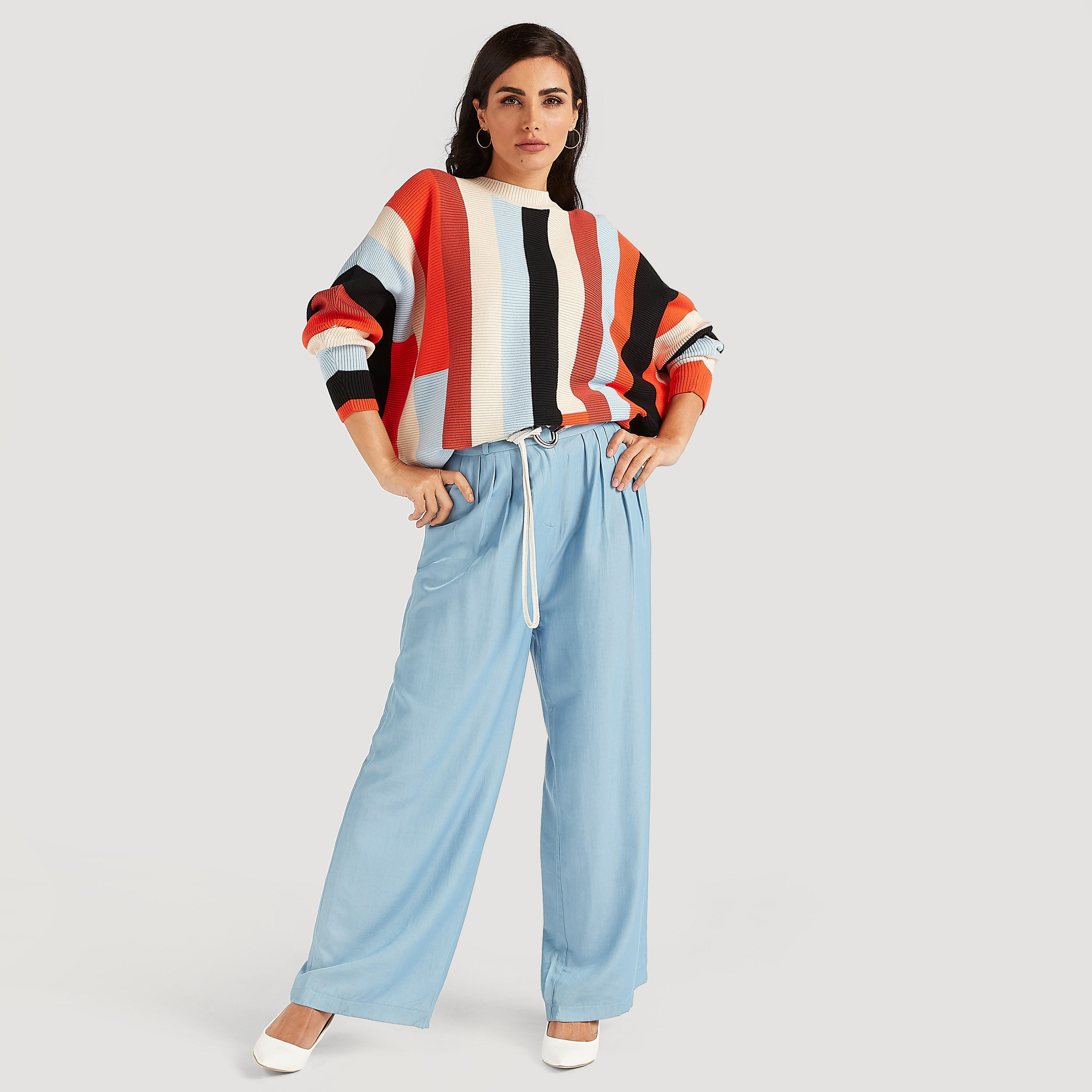 Textured Longline Sweater with Crew Neck and Long Sleeves-women-winterwear-hoodiesandsweatshirts-sweatshirts-image-2