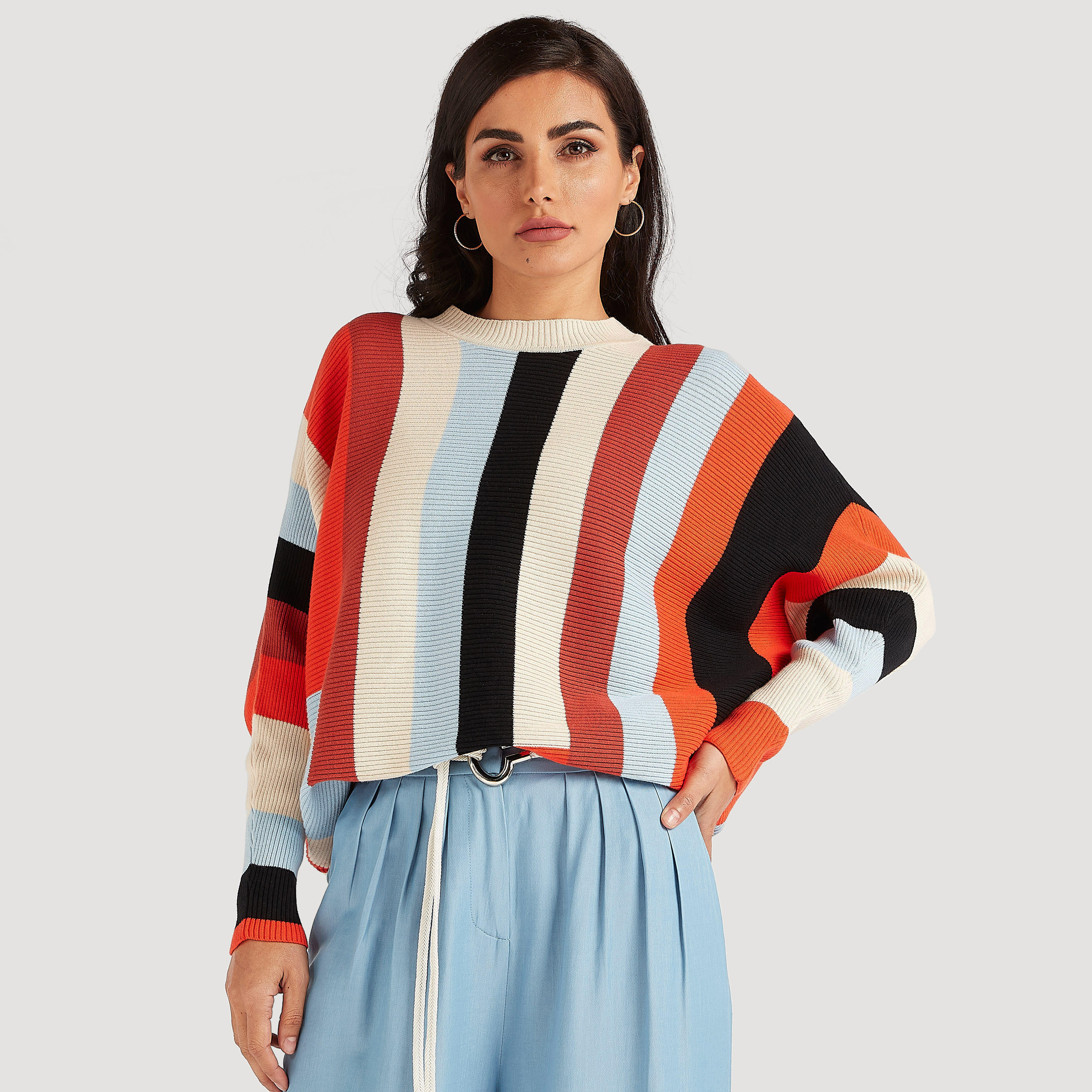 Textured Longline Sweater with Crew Neck and Long Sleeves-women-winterwear-hoodiesandsweatshirts-sweatshirts-image-5