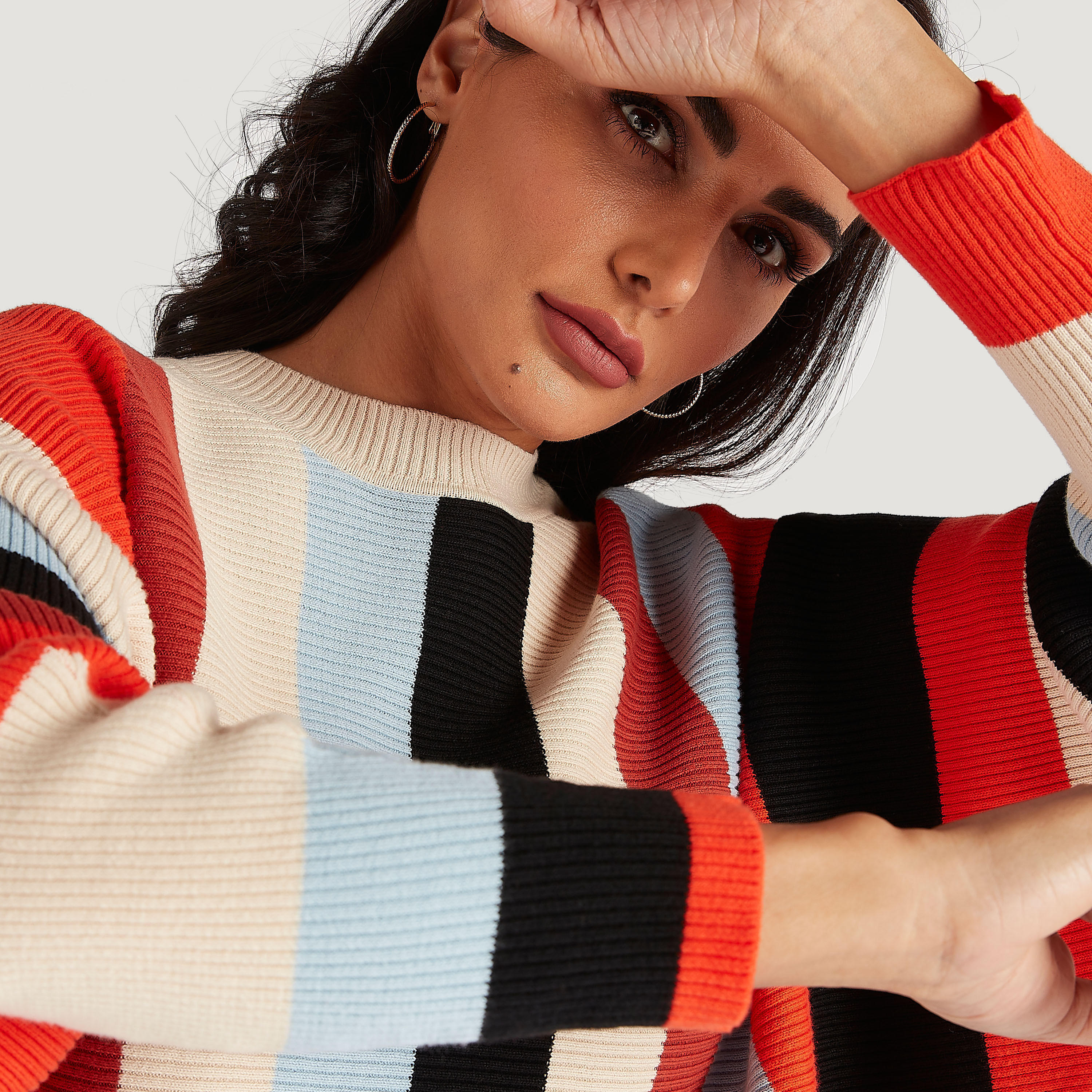 Textured Longline Sweater with Crew Neck and Long Sleeves-women-winterwear-hoodiesandsweatshirts-sweatshirts-image-6