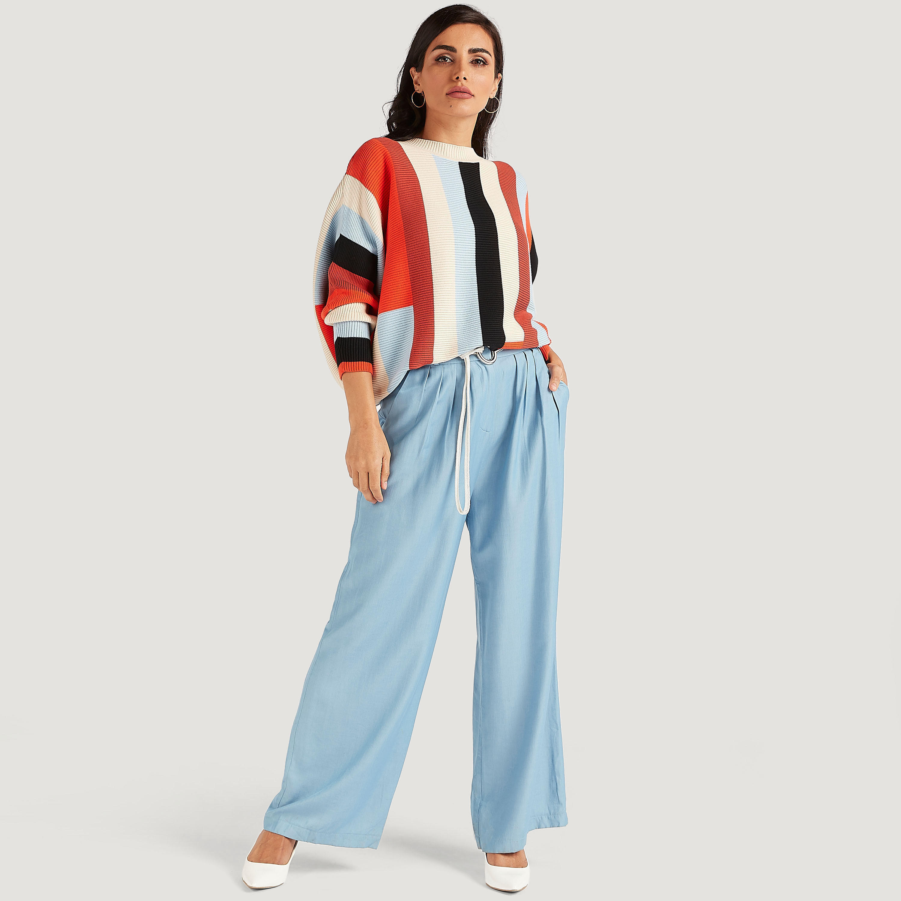 Textured Longline Sweater with Crew Neck and Long Sleeves-women-winterwear-hoodiesandsweatshirts-sweatshirts-image-7