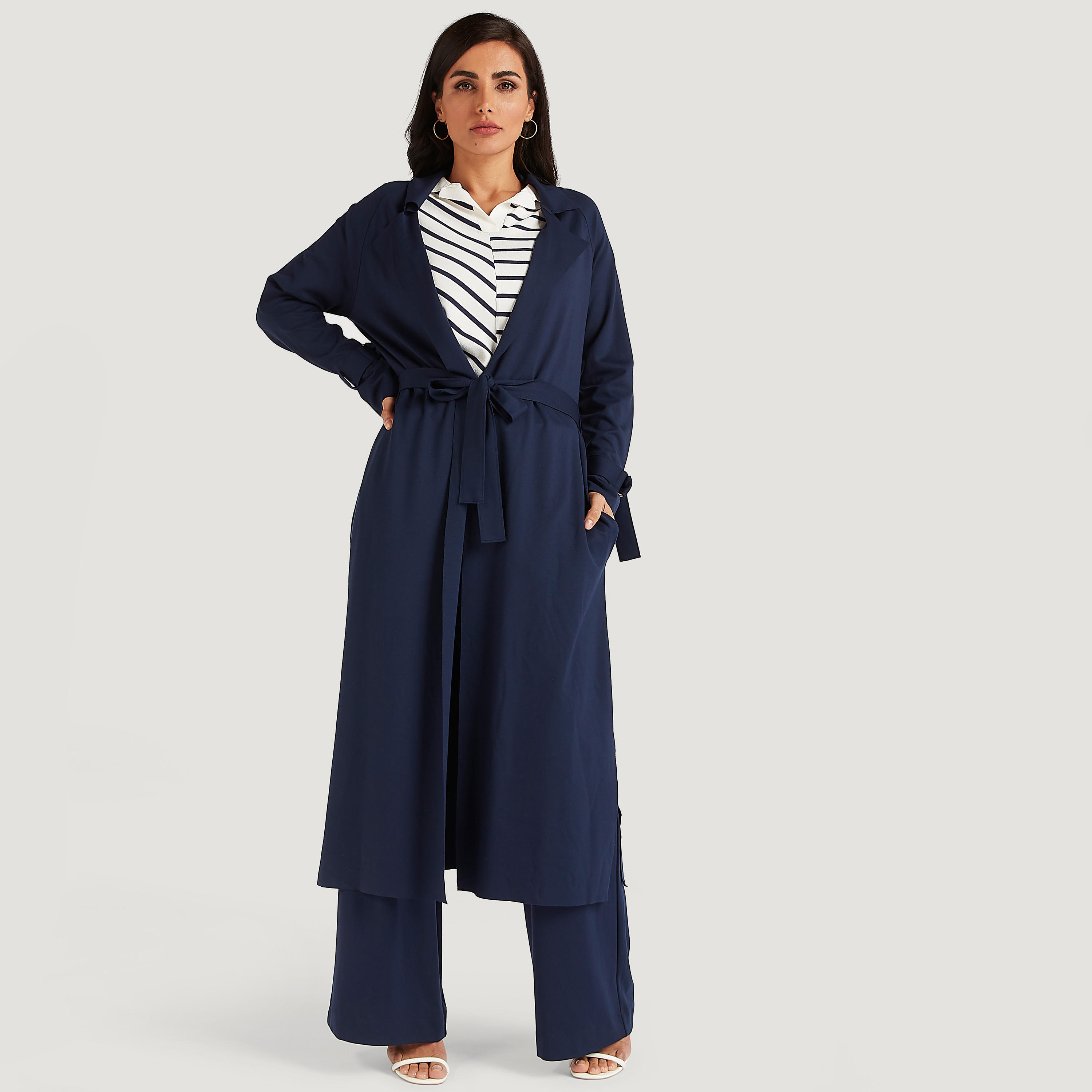 Solid Trench Coat with Long Sleeves and Tie-Up Belt-women-clothing-coatsandjackets-coats-image-1