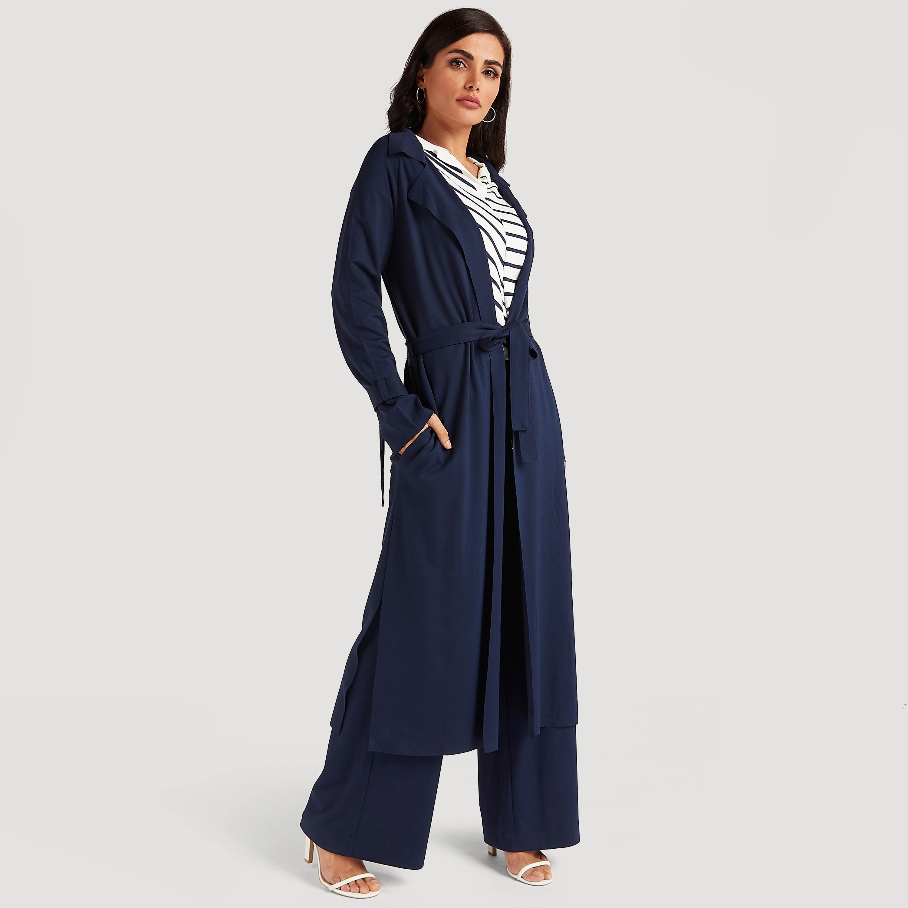 Solid Trench Coat with Long Sleeves and Tie-Up Belt-women-clothing-coatsandjackets-coats-image-2