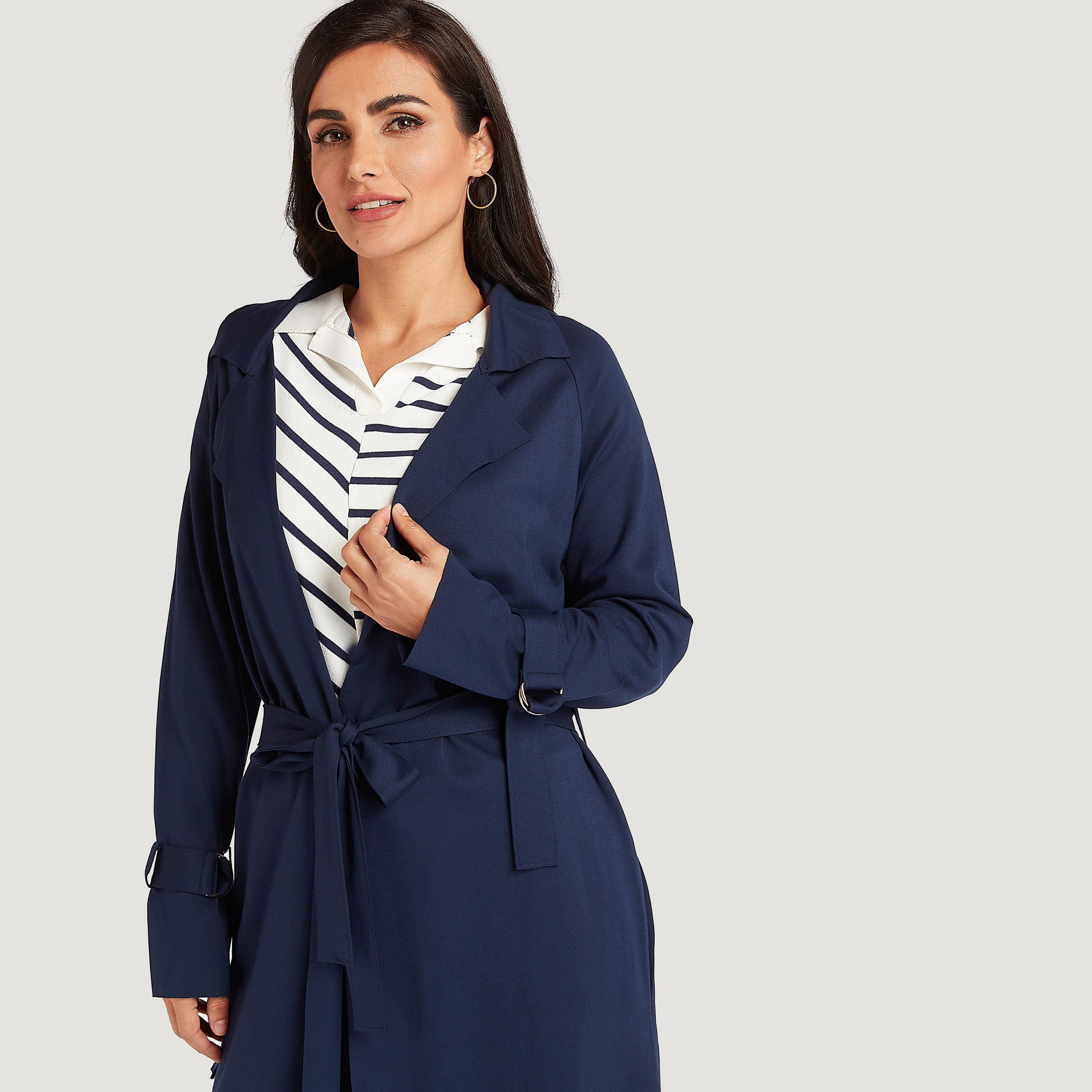 Solid Trench Coat with Long Sleeves and Tie-Up Belt-women-clothing-coatsandjackets-coats-image-3