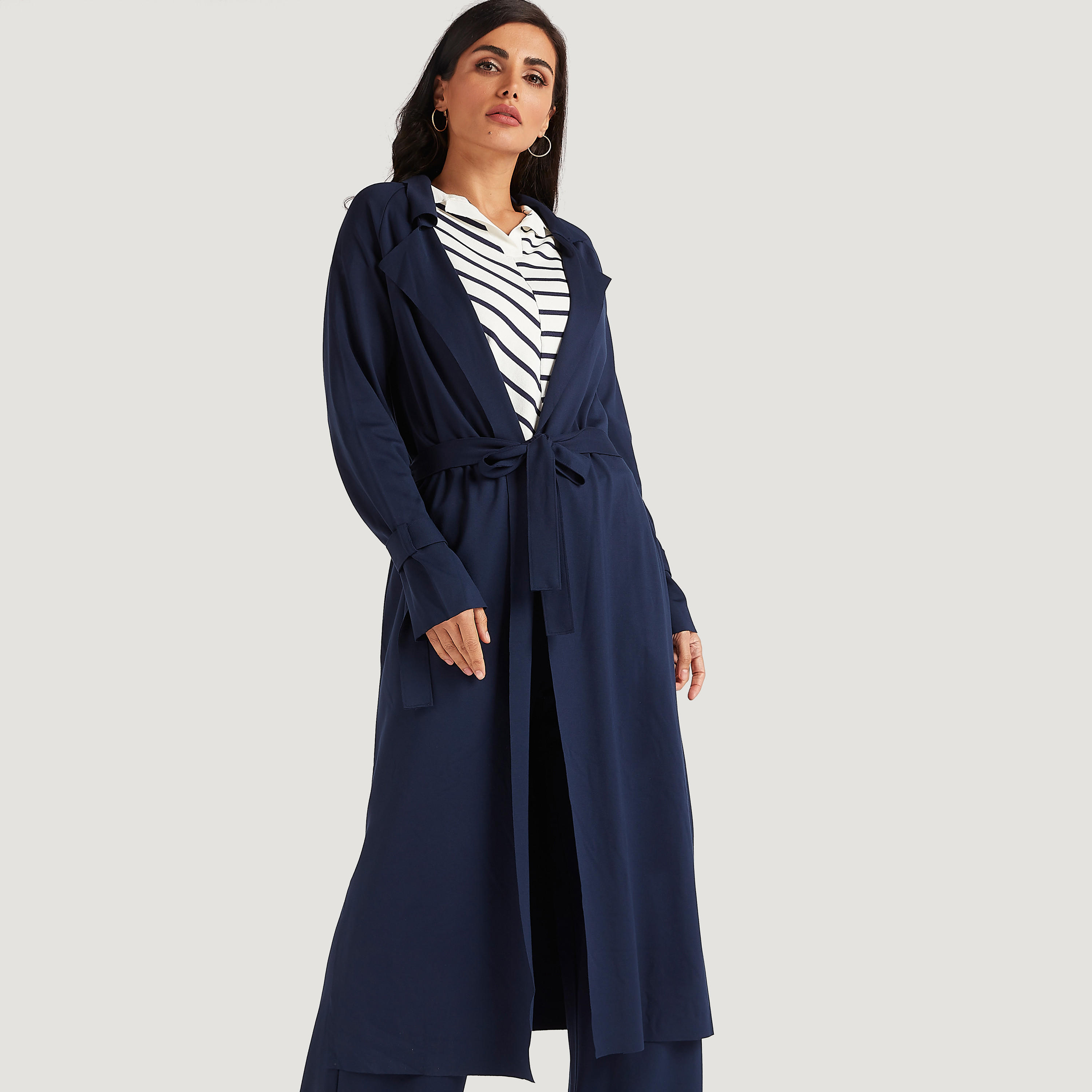 Solid Trench Coat with Long Sleeves and Tie-Up Belt-women-clothing-coatsandjackets-coats-image-5