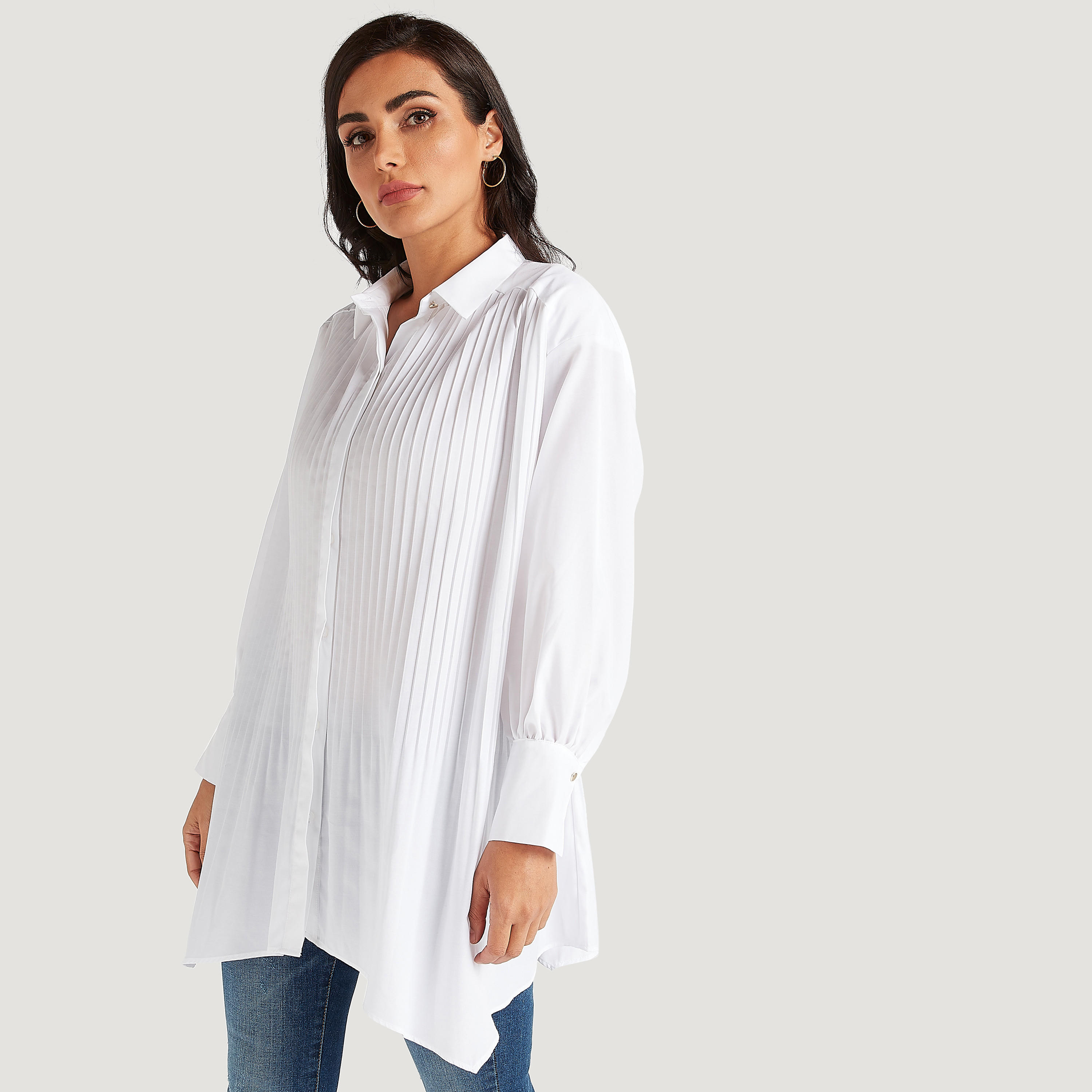 قميص طويل بكُسرات وأكمام بيشوب-women-clothing-shirtsandblouses-shirts-image-1