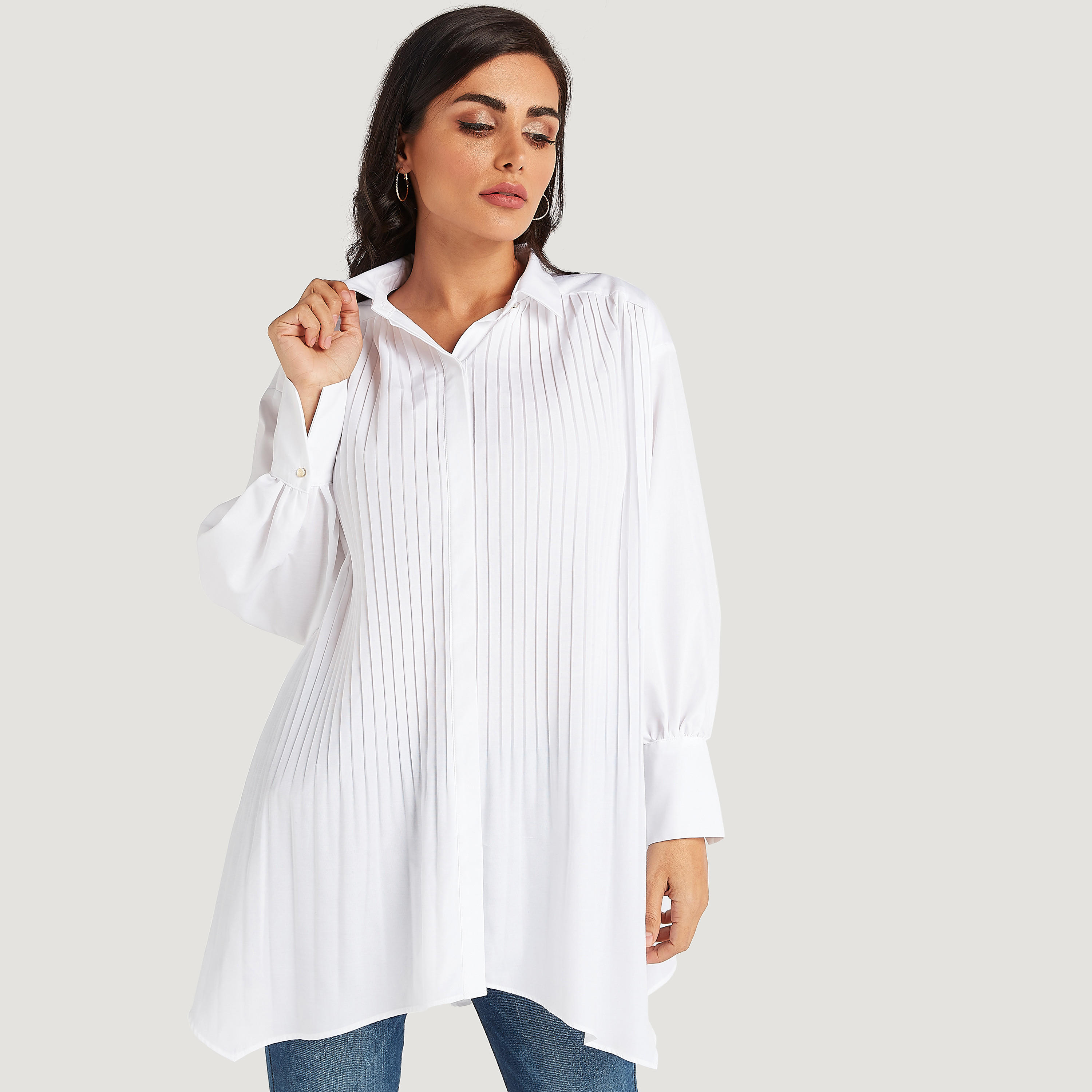 قميص طويل بكُسرات وأكمام بيشوب-women-clothing-shirtsandblouses-shirts-image-5