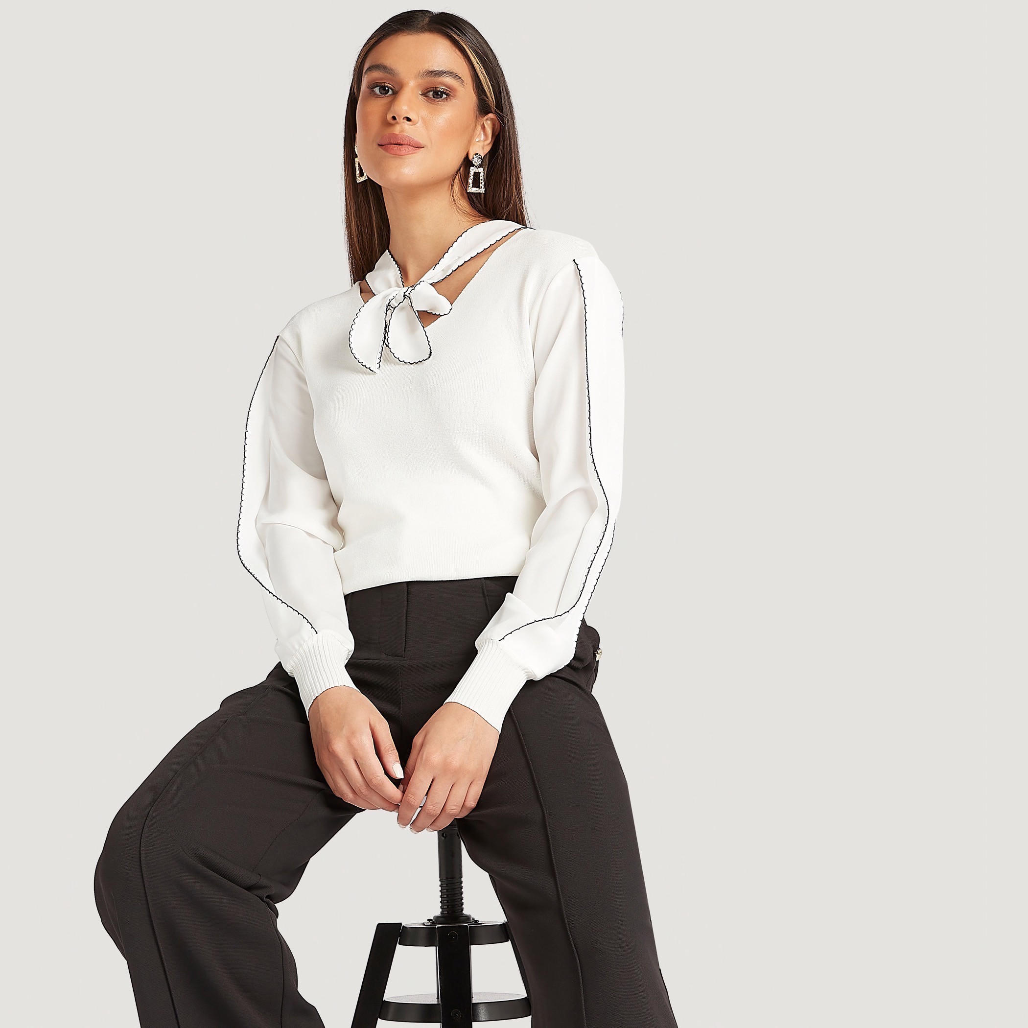 كنزة سادة بأكمام طويلة وياقة برباط-women-clothing-cardigansandjumpers-jumpers-image-3
