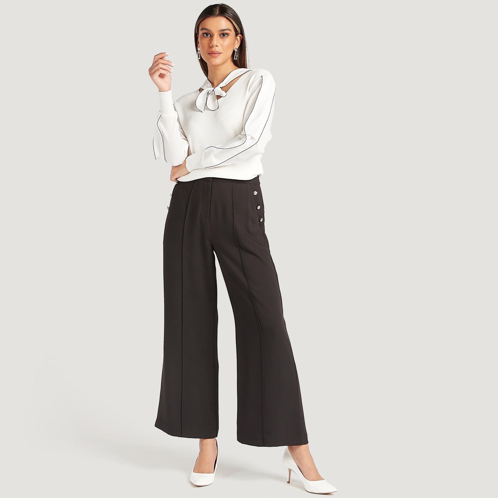 كنزة سادة بأكمام طويلة وياقة برباط-women-clothing-cardigansandjumpers-jumpers-image-2
