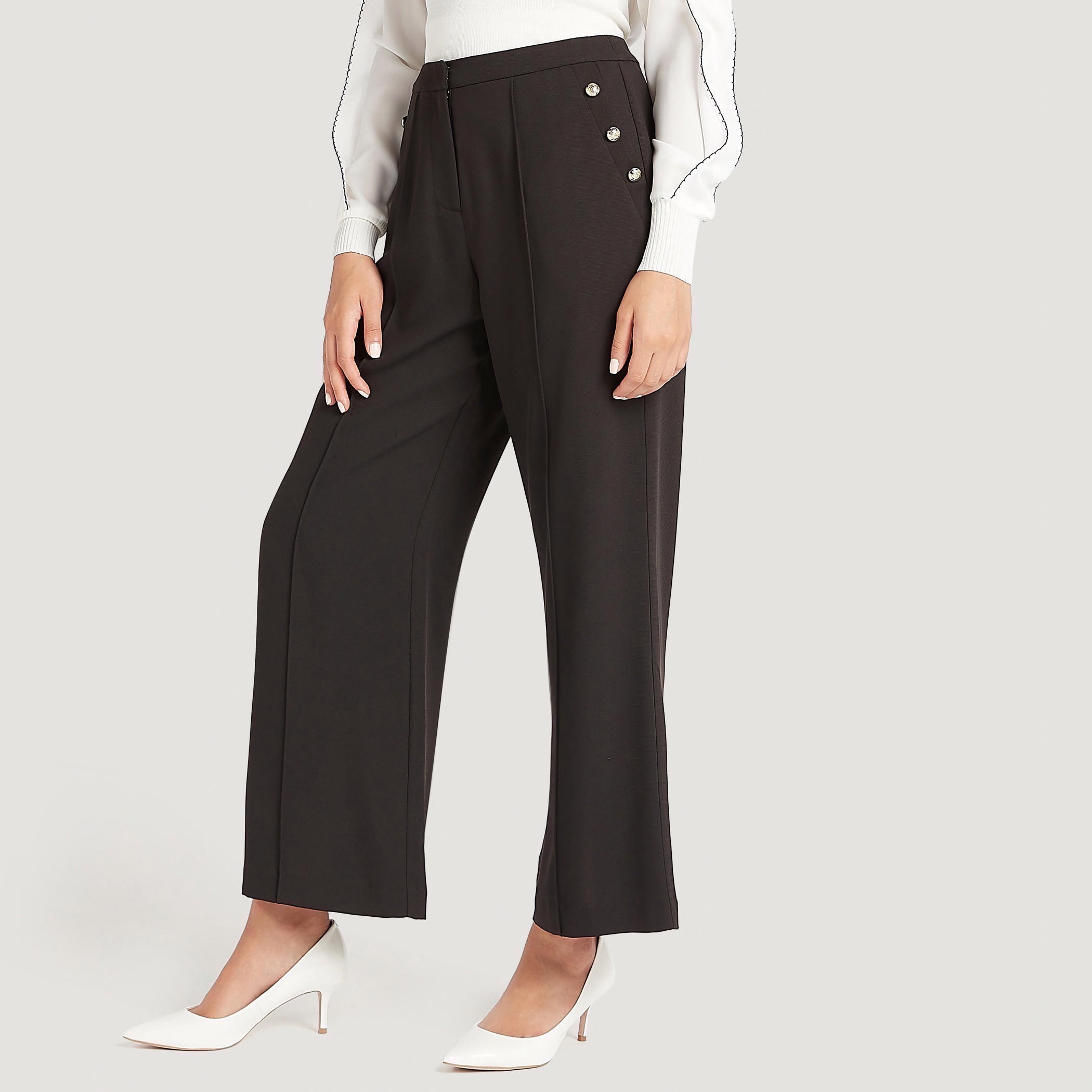 بنطلون واسع سادة بسحّاب إغلاق وتفاصيل دانتيل-women-clothing-bottoms-trousers-image-5