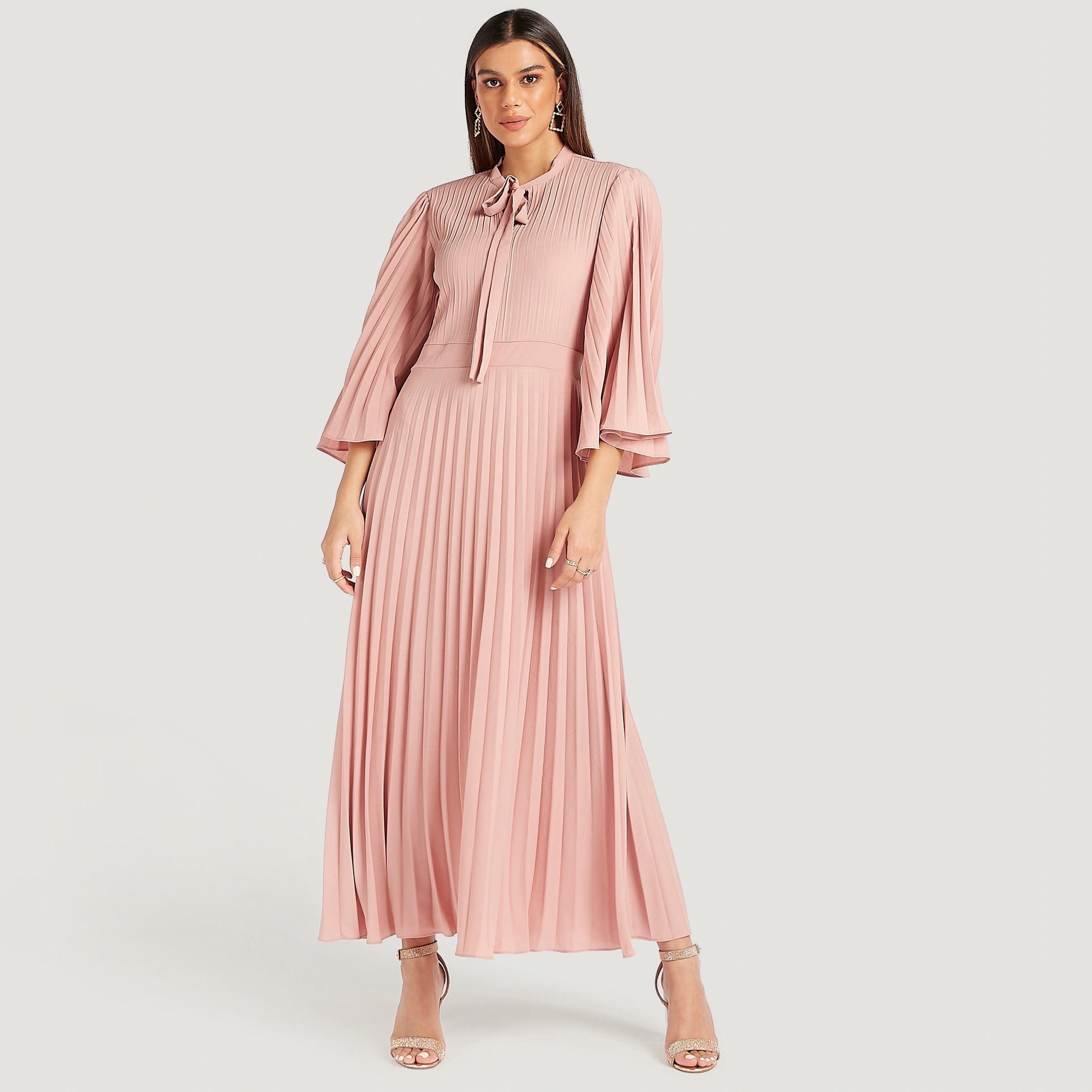 فستان إيه لاين طويل بطبعات أزهار وأكمام واسعة طويلة وكشكشة-women-clothing-dresses-image-2