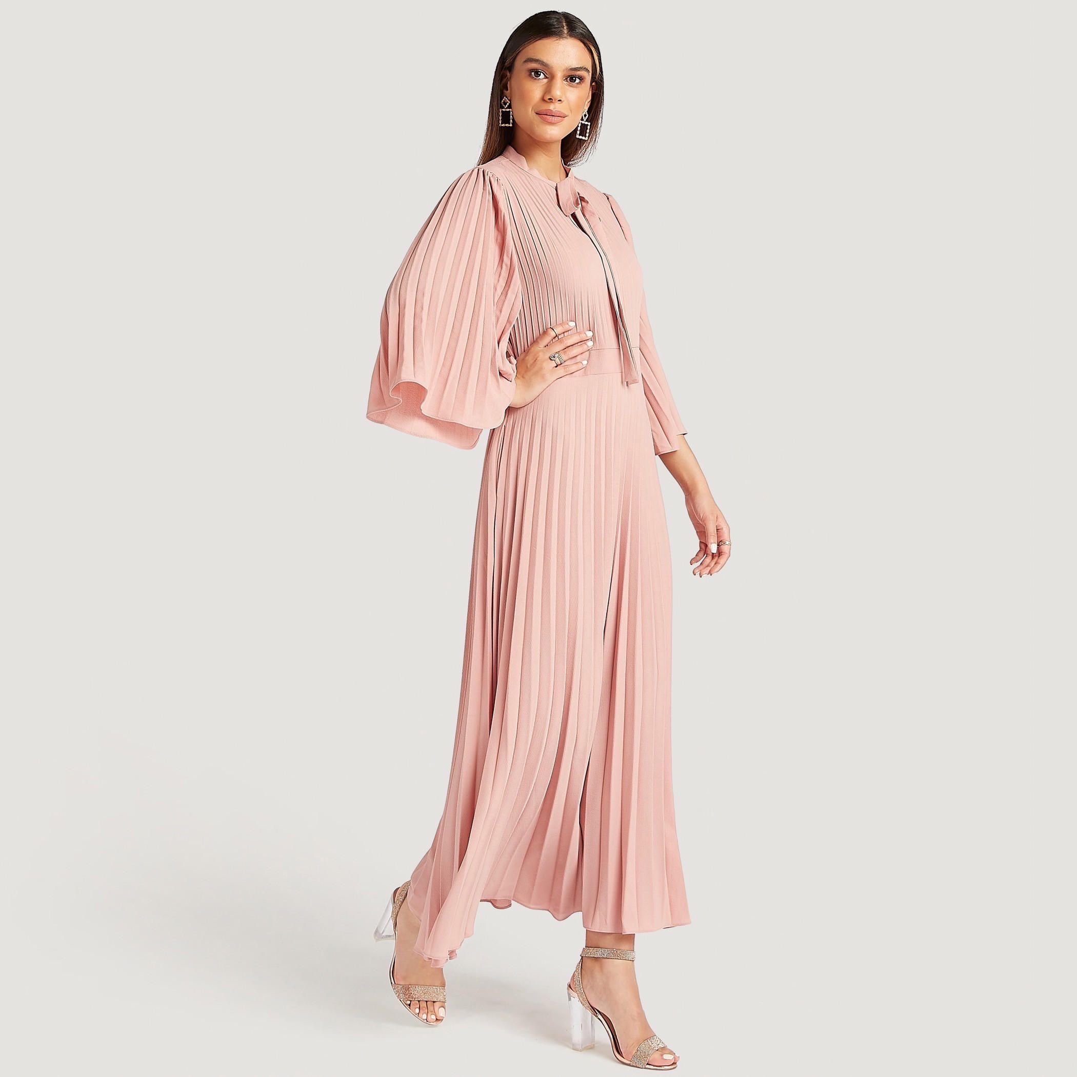 فستان إيه لاين طويل بطبعات أزهار وأكمام واسعة طويلة وكشكشة-women-clothing-dresses-image-7