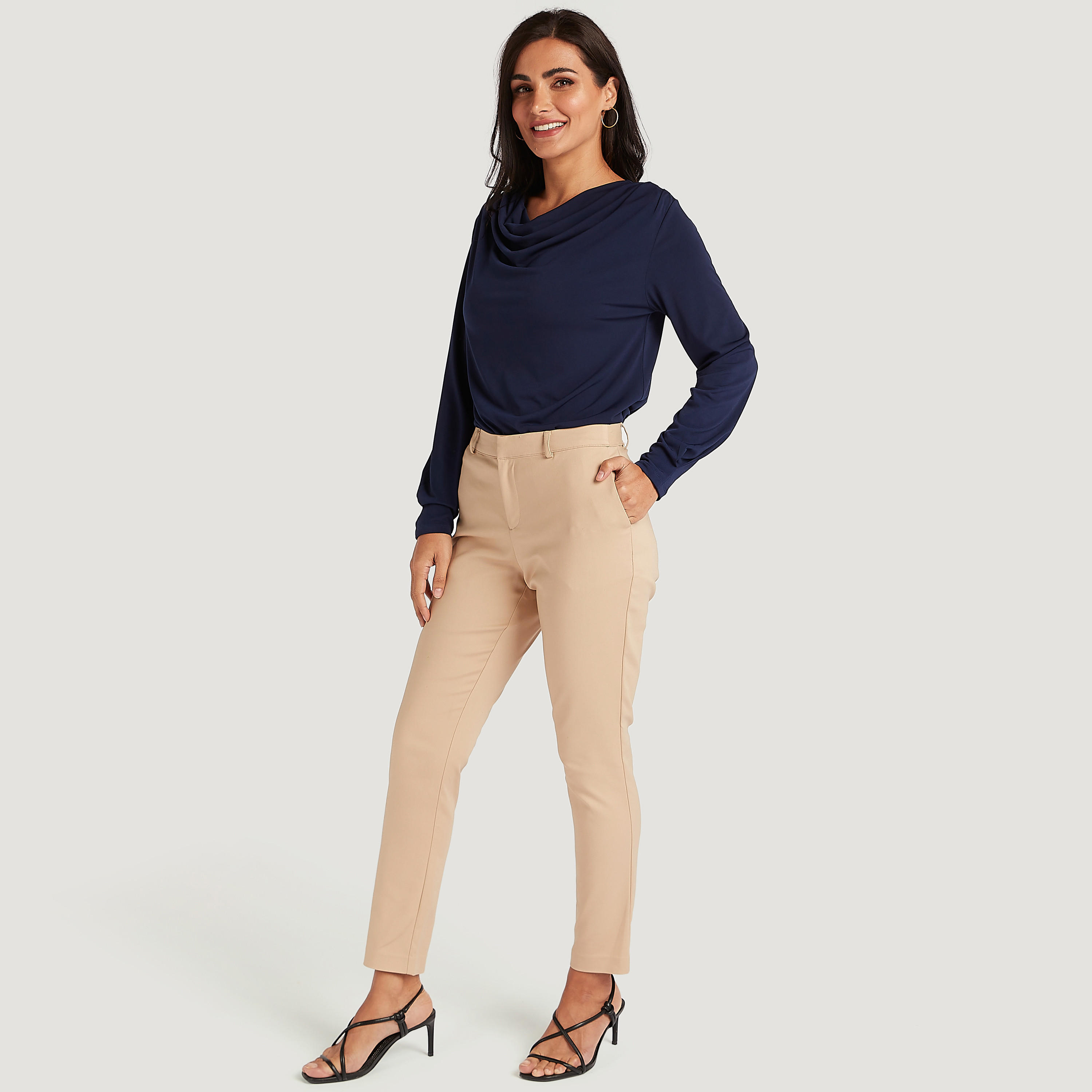 Solid Cowl Neck Top with Long Sleeves-women-clothing-shirtsandblouses-blouses-image-2