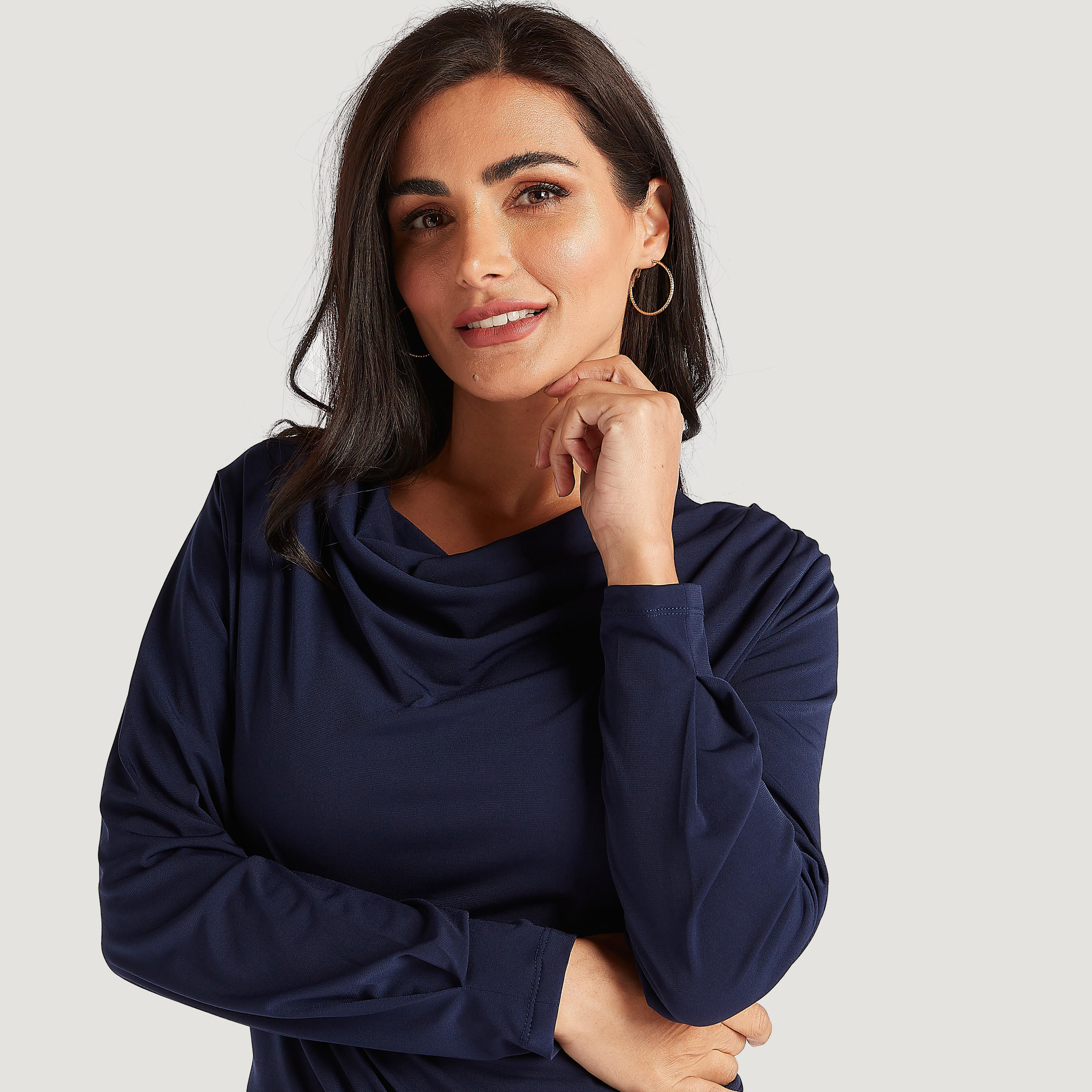 Solid Cowl Neck Top with Long Sleeves-women-clothing-shirtsandblouses-blouses-image-3
