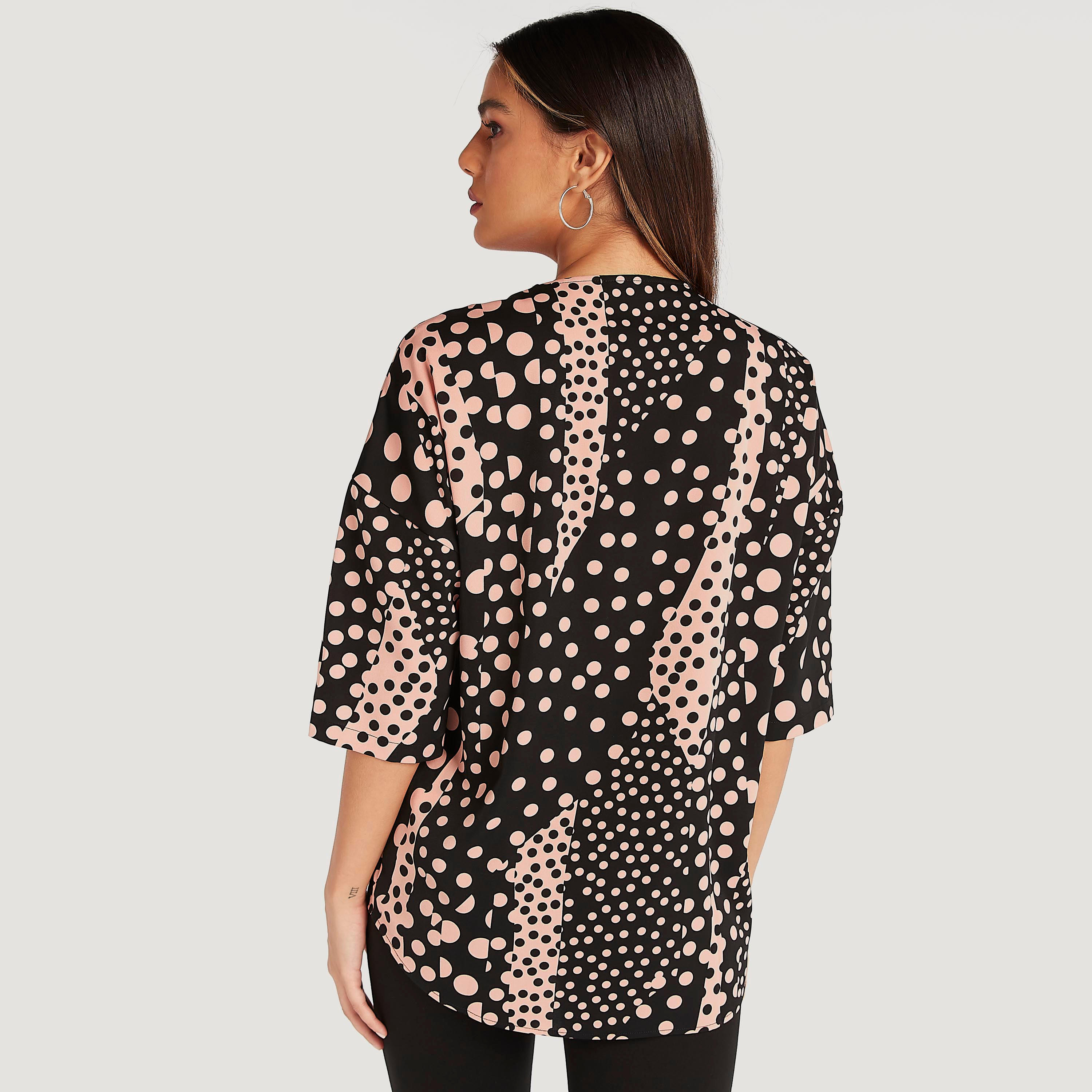 بلوزة بطبعات وياقة على شكل V وأكمام 3/4 وسحاب-women-clothing-shirtsandblouses-blouses-image-4