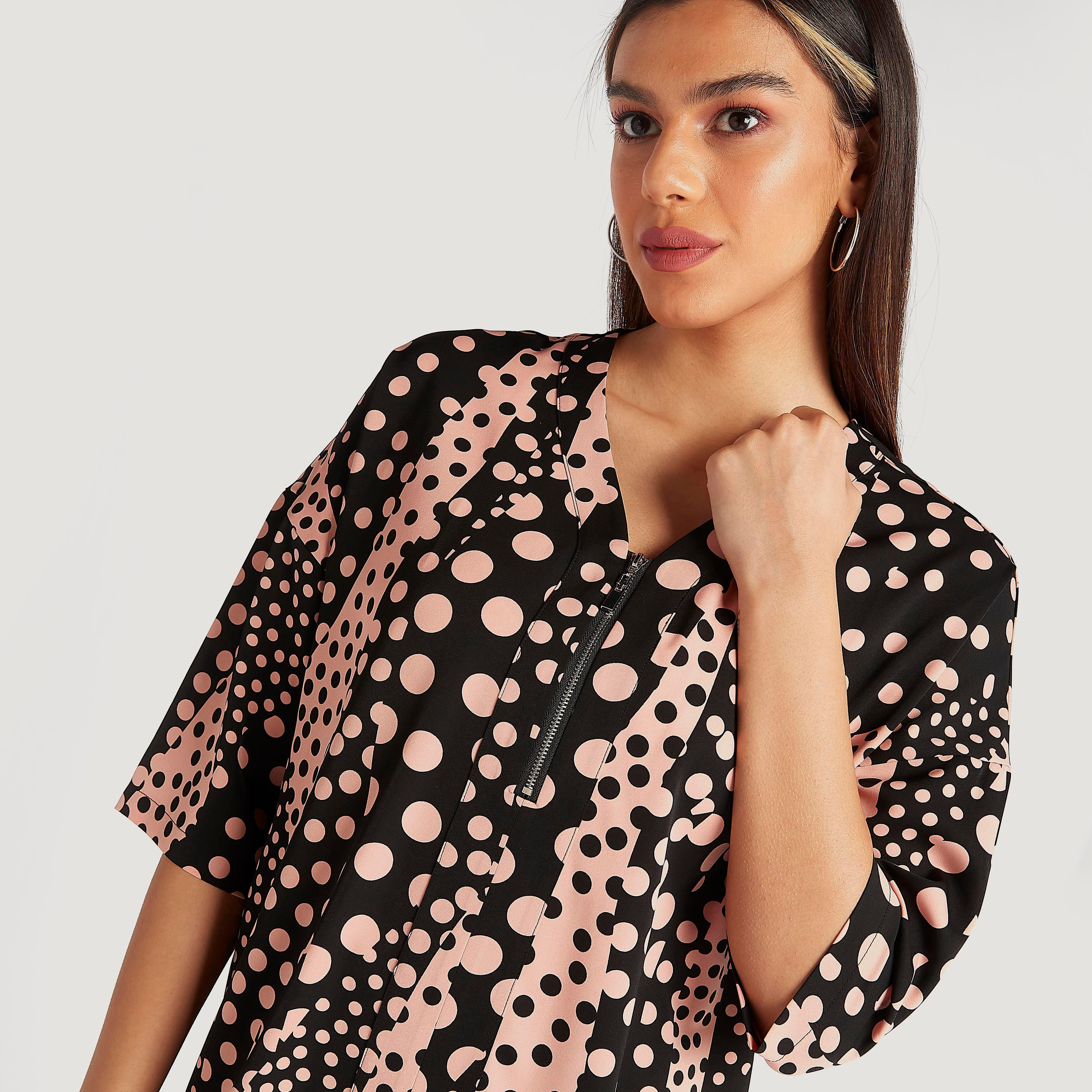 بلوزة بطبعات وياقة على شكل V وأكمام 3/4 وسحاب-women-clothing-shirtsandblouses-blouses-image-5