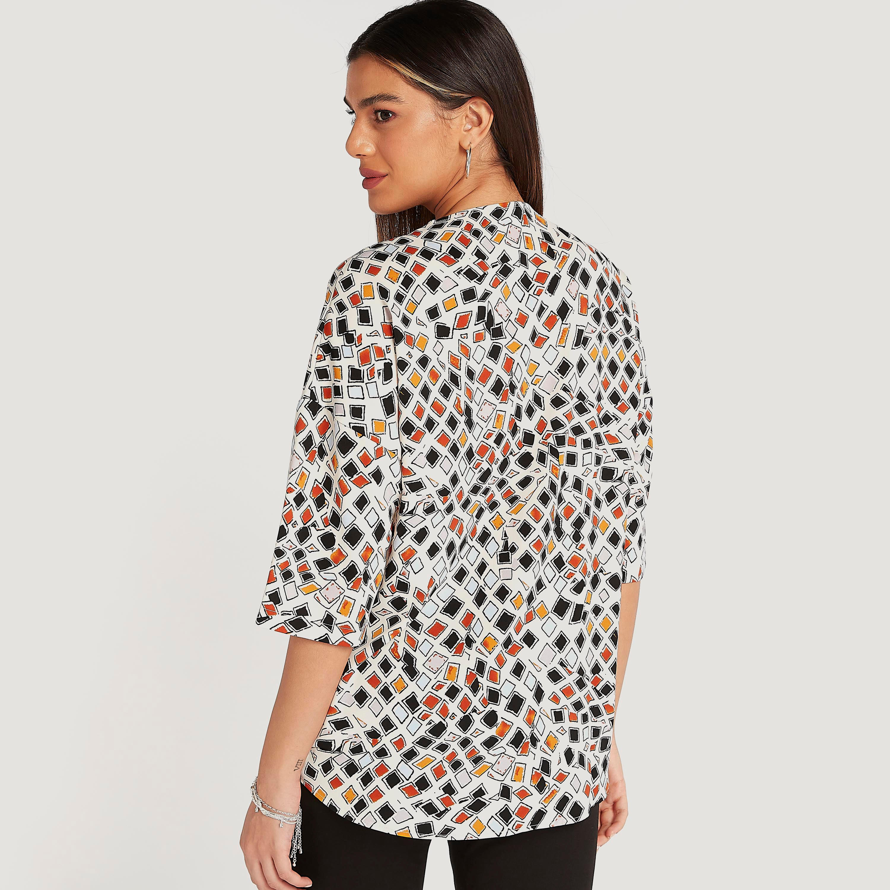 بلوزة بطبعات وياقة V وأكمام 3/4 وسحاب-women-clothing-shirtsandblouses-blouses-image-4