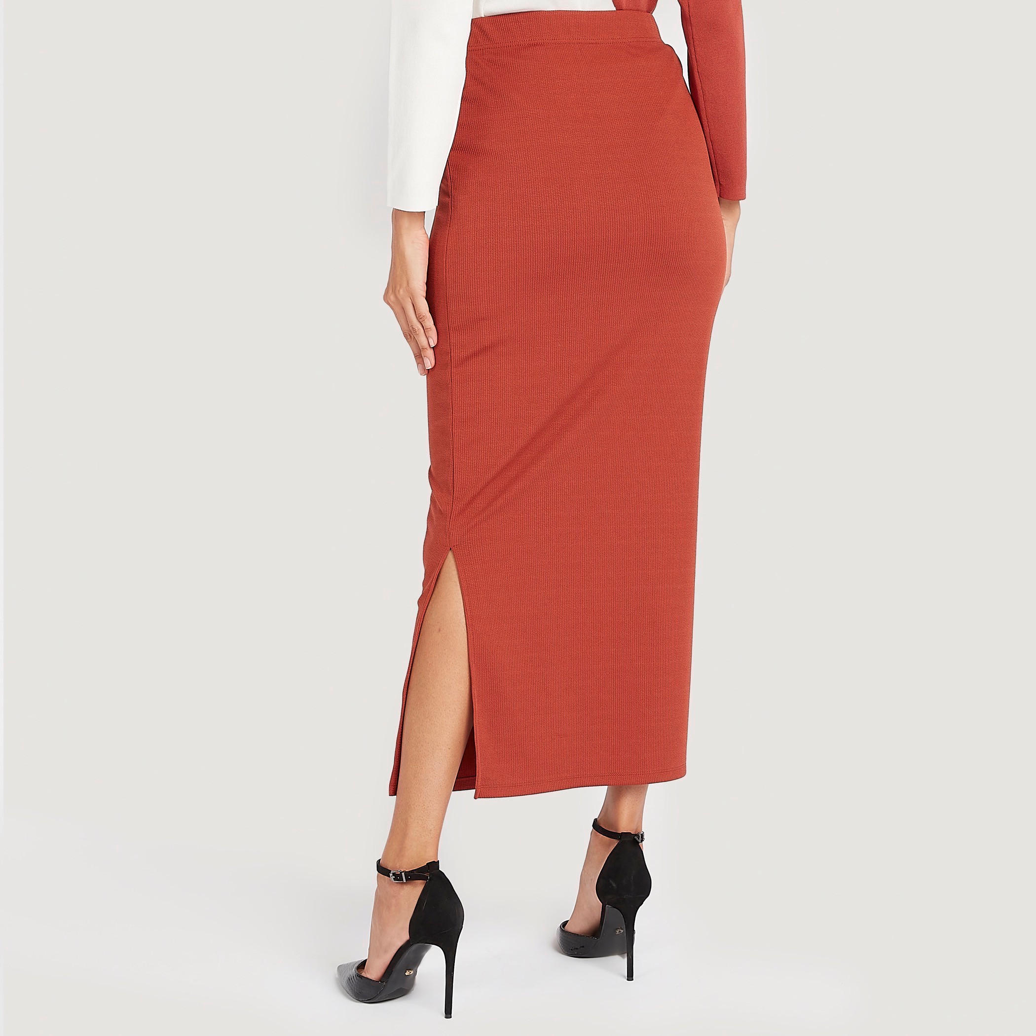 تنّورة ميدي بقصّة ضيّقة مضلّعة بخصر مطّاطي-women-clothing-bottoms-skirts-image-4