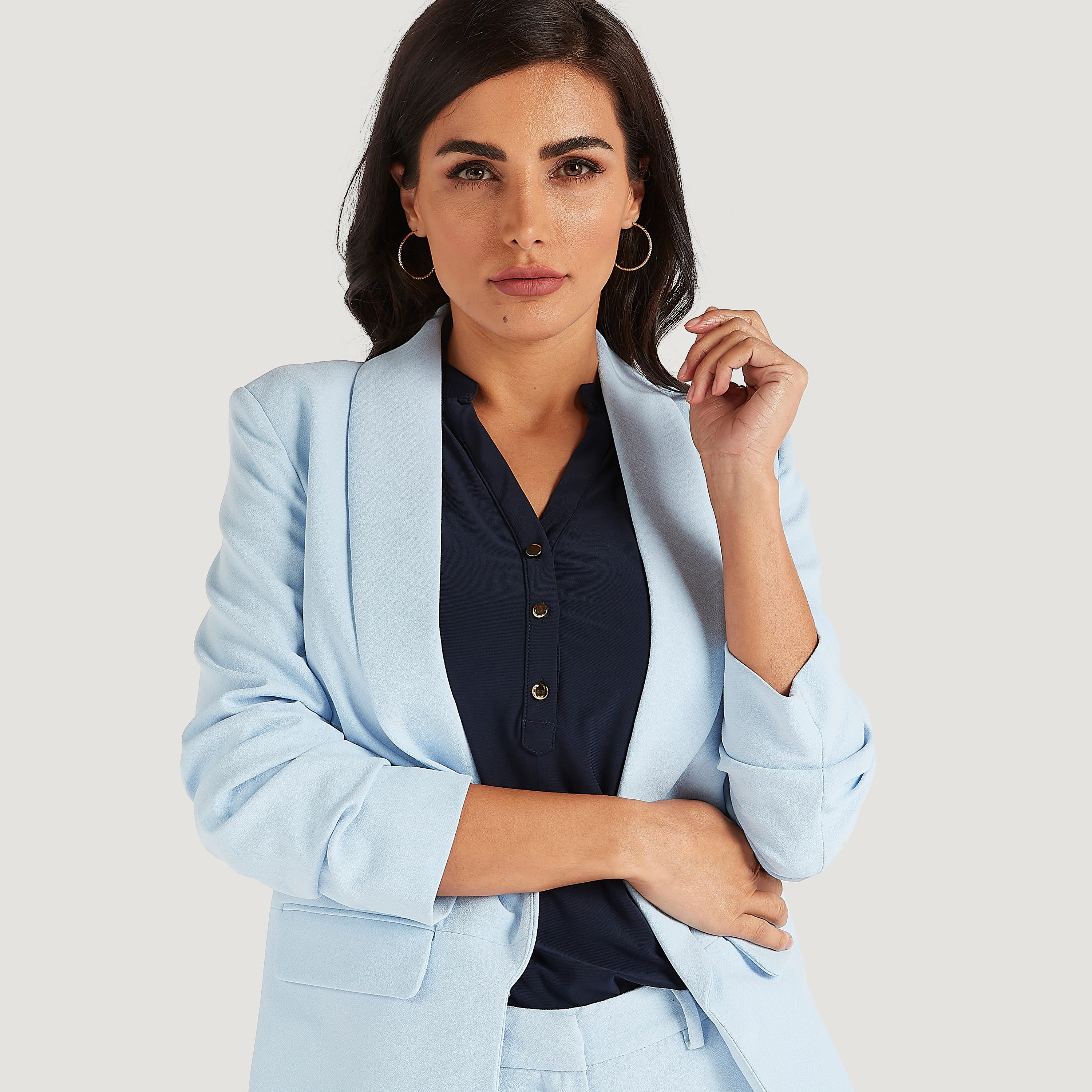 جاكيت بليزر سادة بأكمام طويلة وياقة عادية-women-clothing-coatsandjackets-blazers-image-7