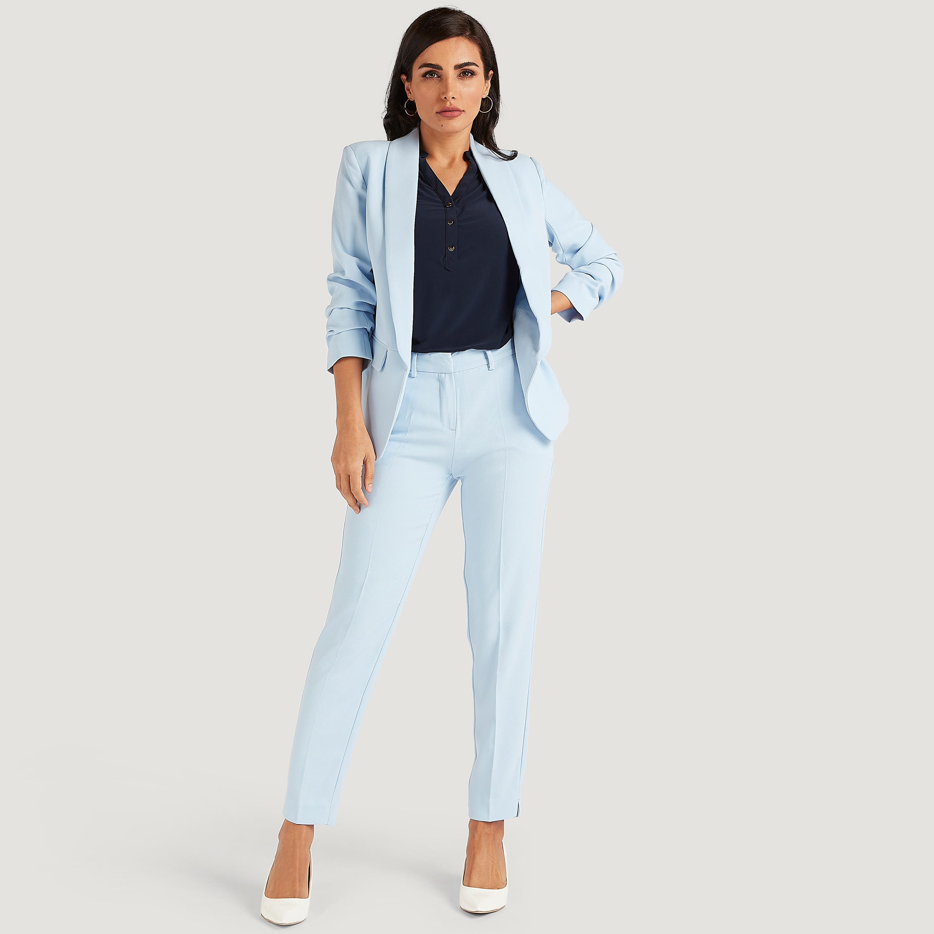 جاكيت بليزر سادة بأكمام طويلة وياقة عادية-women-clothing-coatsandjackets-blazers-image-6