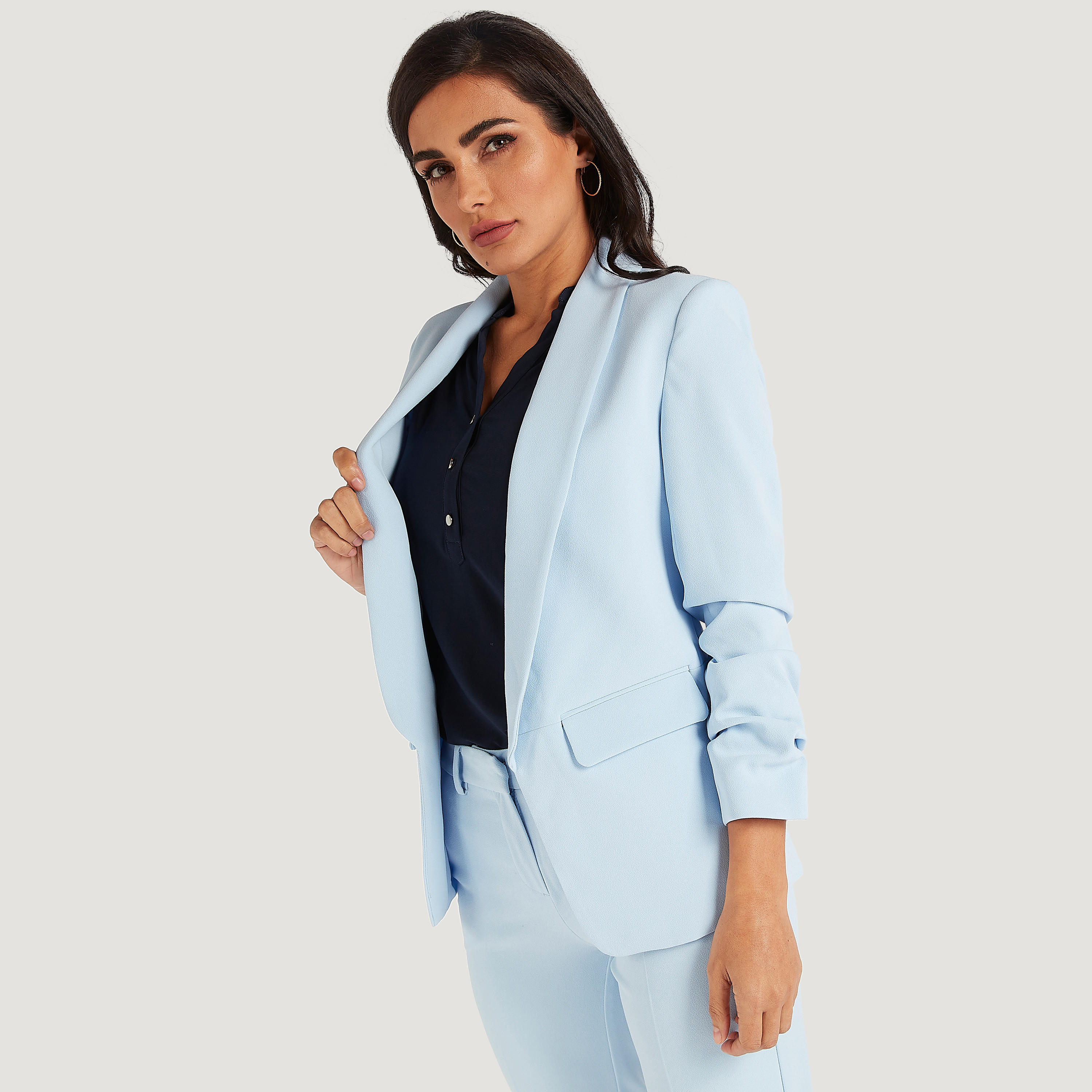 جاكيت بليزر سادة بأكمام طويلة وياقة عادية-women-clothing-coatsandjackets-blazers-image-3