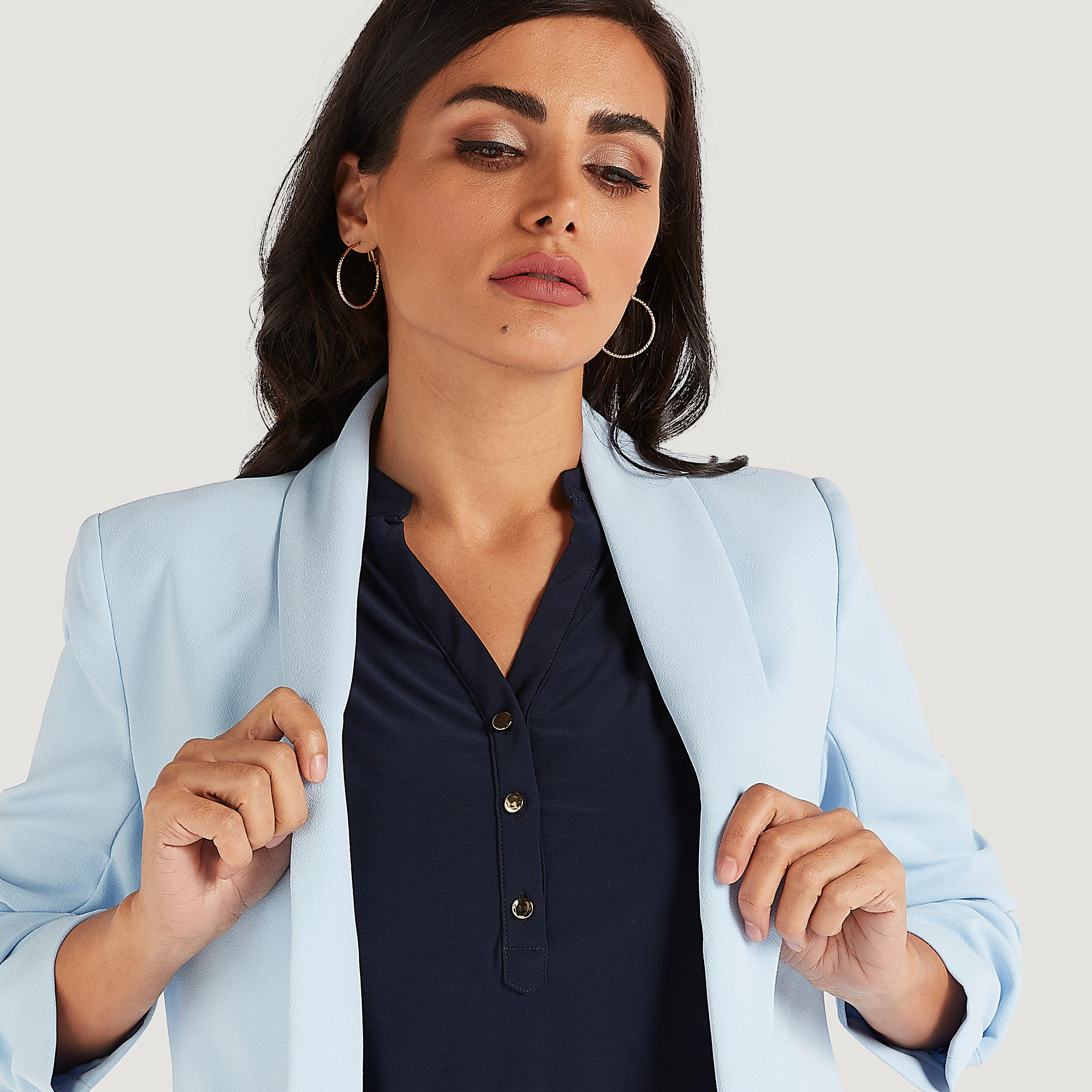 جاكيت بليزر سادة بأكمام طويلة وياقة عادية-women-clothing-coatsandjackets-blazers-image-2