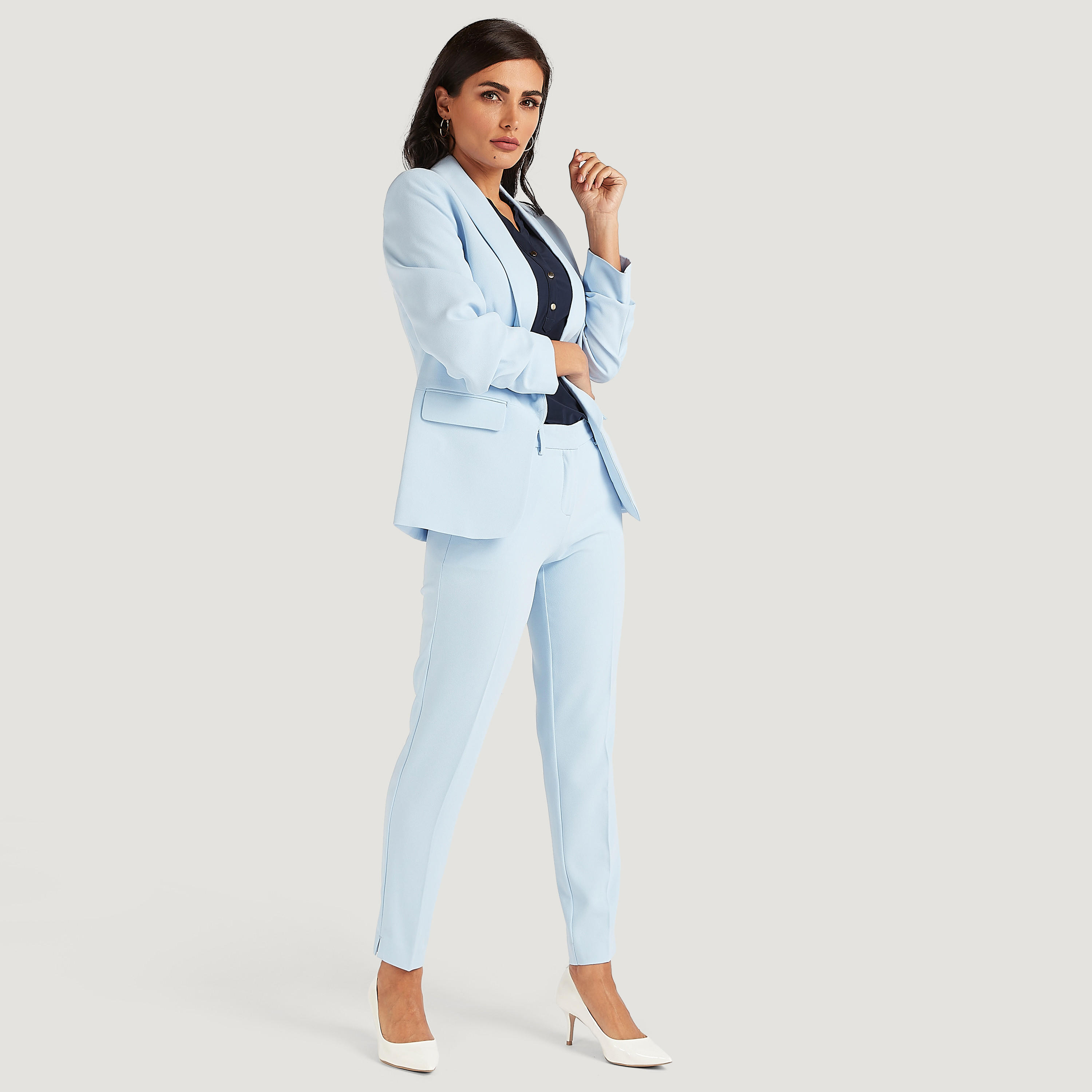 جاكيت بليزر سادة بأكمام طويلة وياقة عادية-women-clothing-coatsandjackets-blazers-image-1