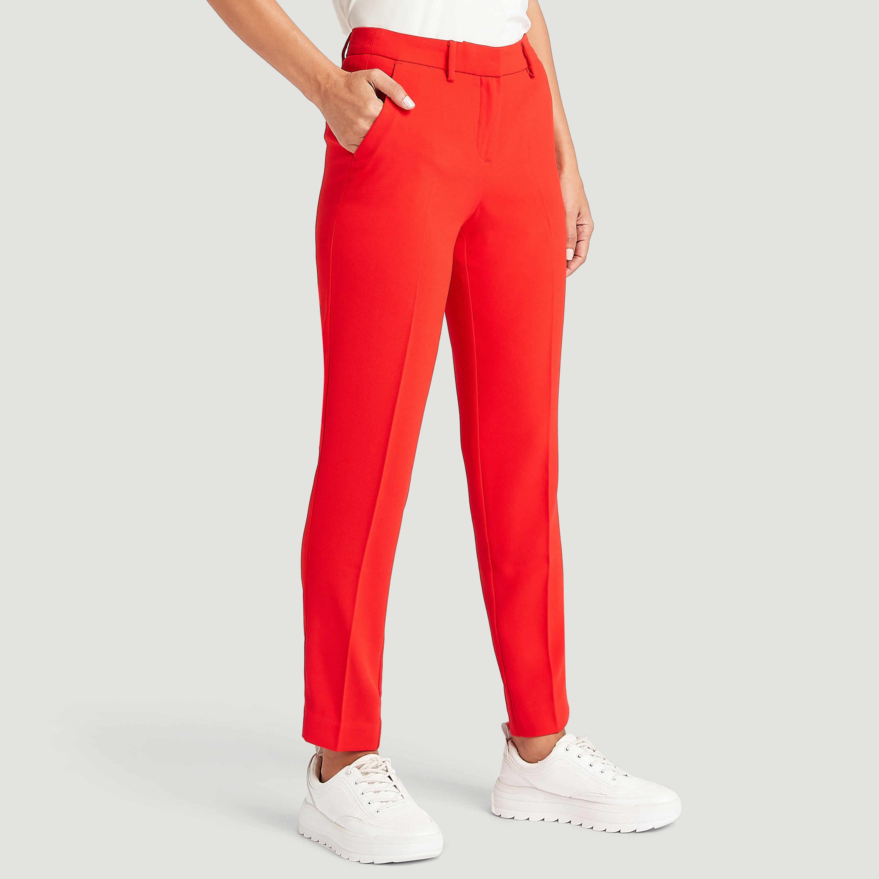 Solid Slim Fit Mid-Rise Trousers with Pockets-women-clothing-bottoms-trousers-image-1