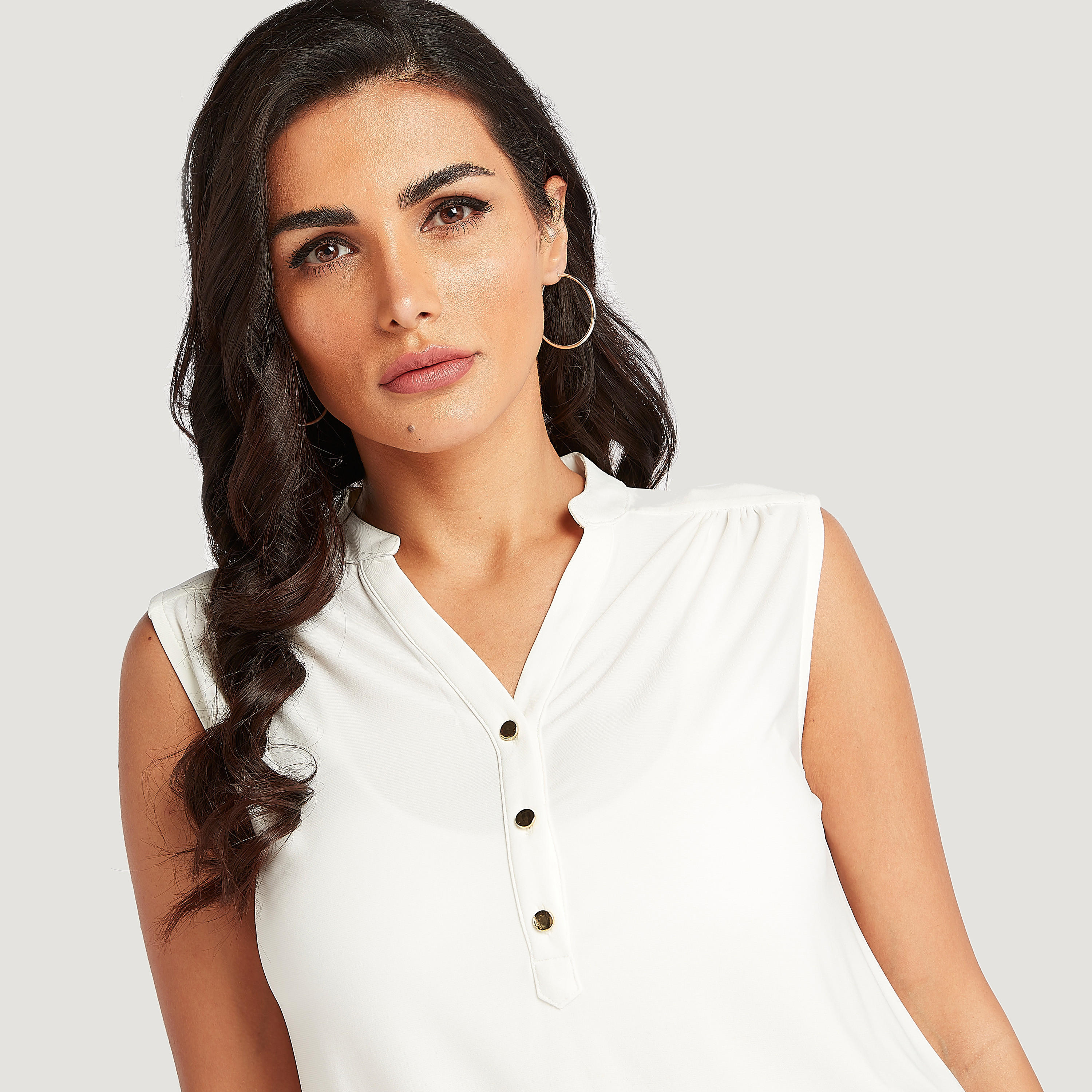 Solid Sleeveless Top with V-neck-women-clothing-shirtsandblouses-blouses-image-2