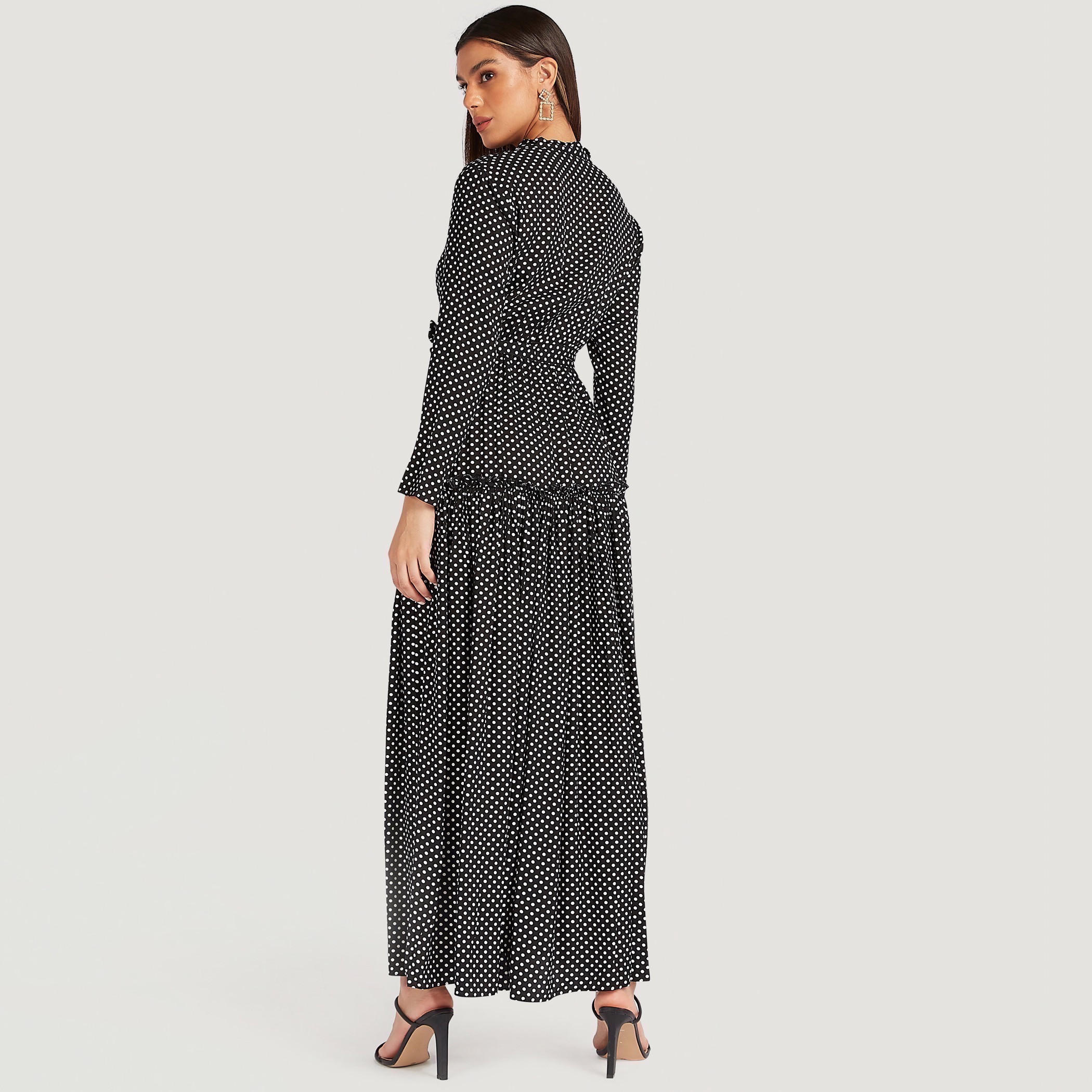 فستان طويل منقّط بأكمام طويلة وأربطة-women-clothing-dresses-image-4
