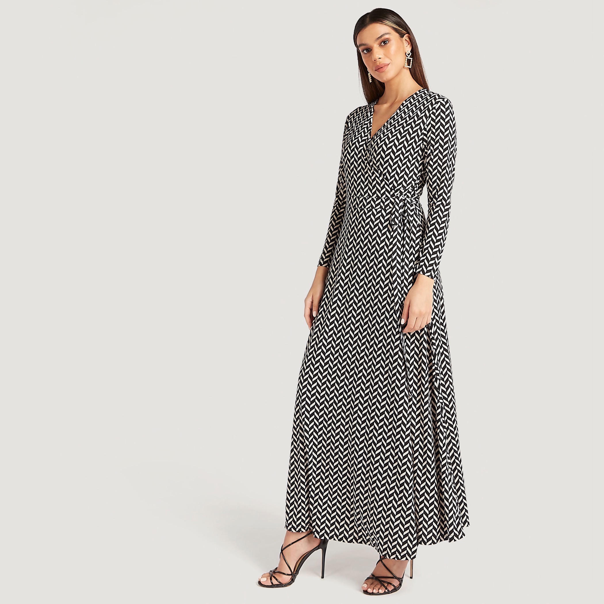 Printed Maxi A-line Dress with Long Sleeves and Pockets-women-clothing-dresses-image-2