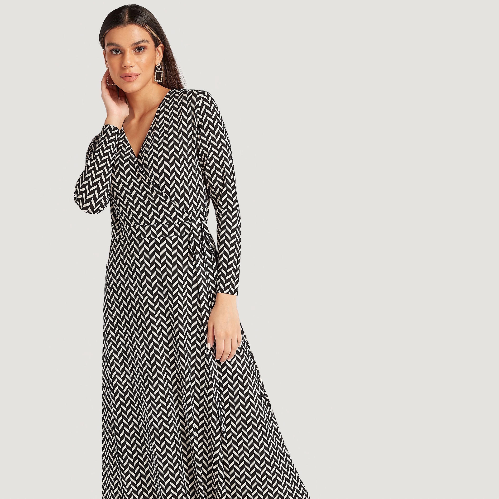 Printed Maxi A-line Dress with Long Sleeves and Pockets-women-clothing-dresses-image-5