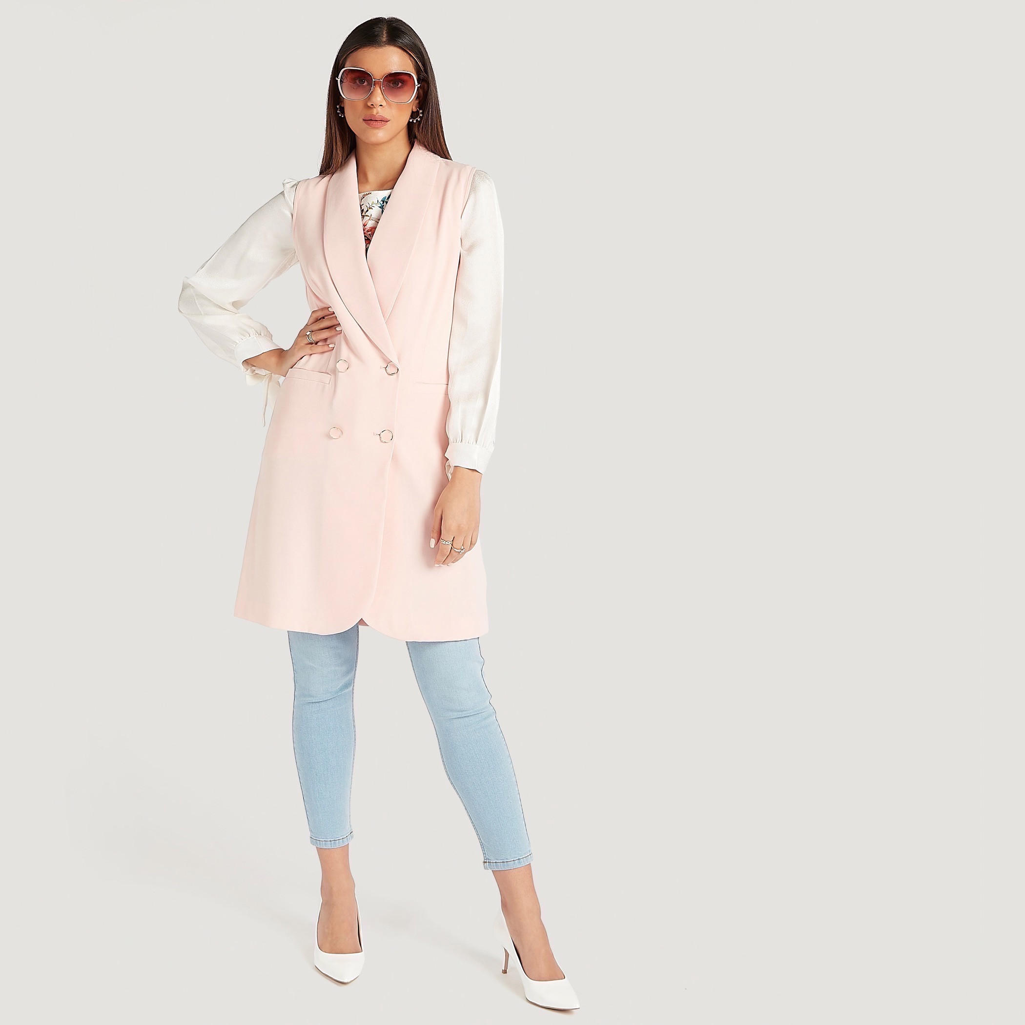 Solid Sleeveless Trench Coat with Shawl Neck and Button Closure-women-clothing-coatsandjackets-coats-image-2
