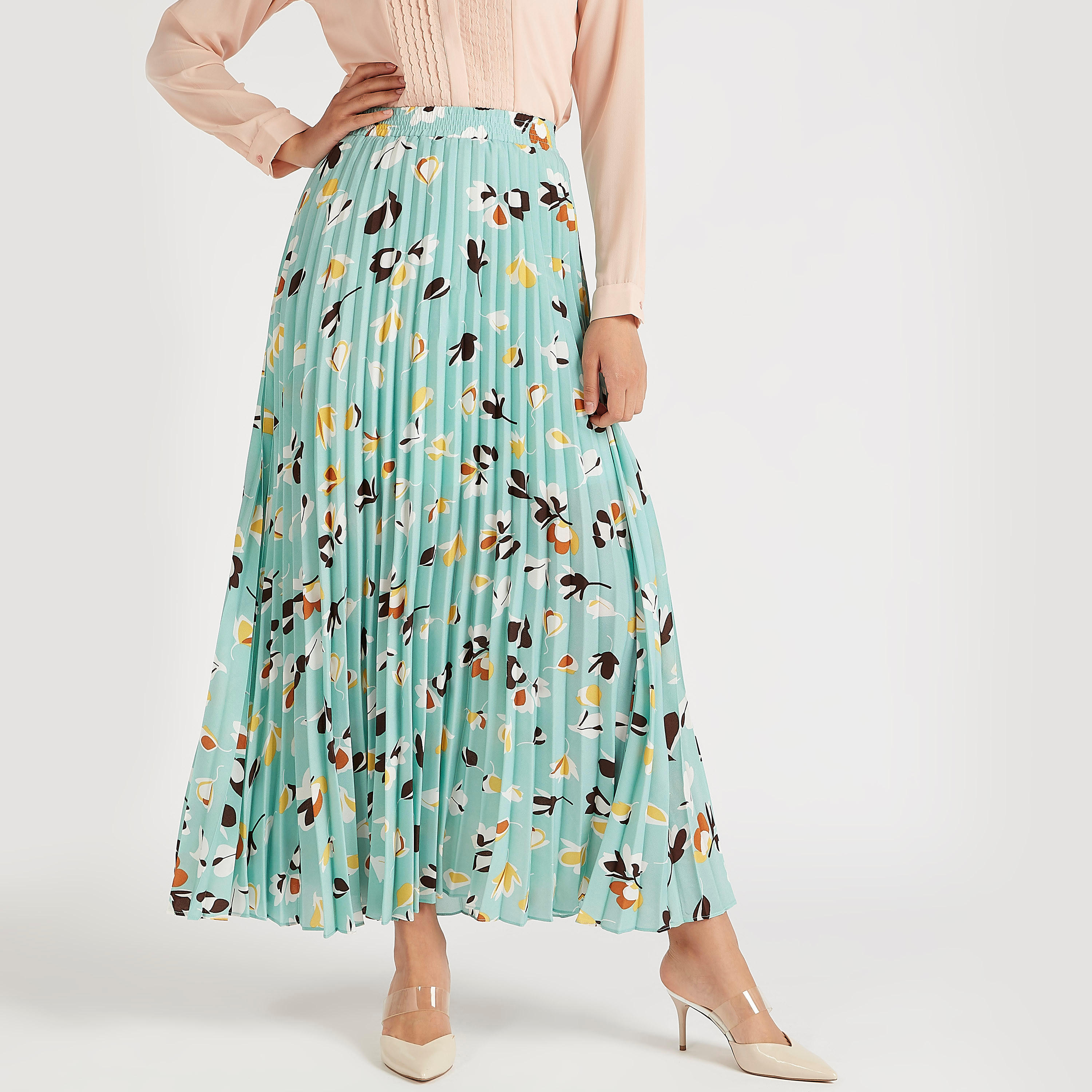 فستان طويل إيه لاين بثنايا وطبعات أزهار-women-clothing-bottoms-skirts-image-1