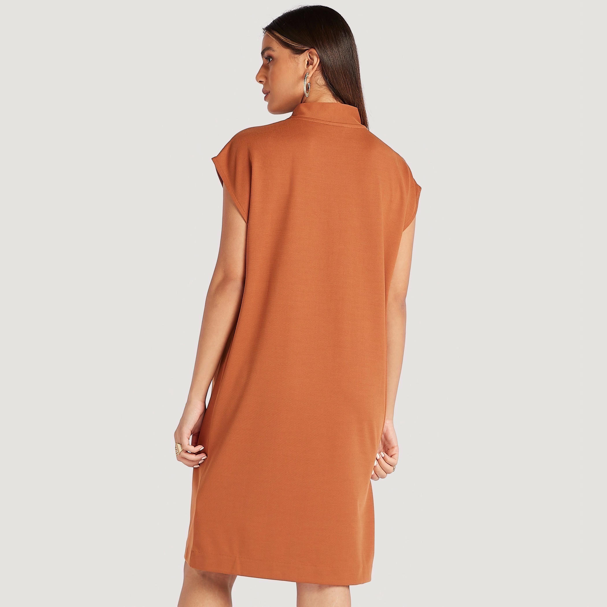 فستان قصير سادة بأكمام كاب وأربطة عنق-women-clothing-dresses-image-1