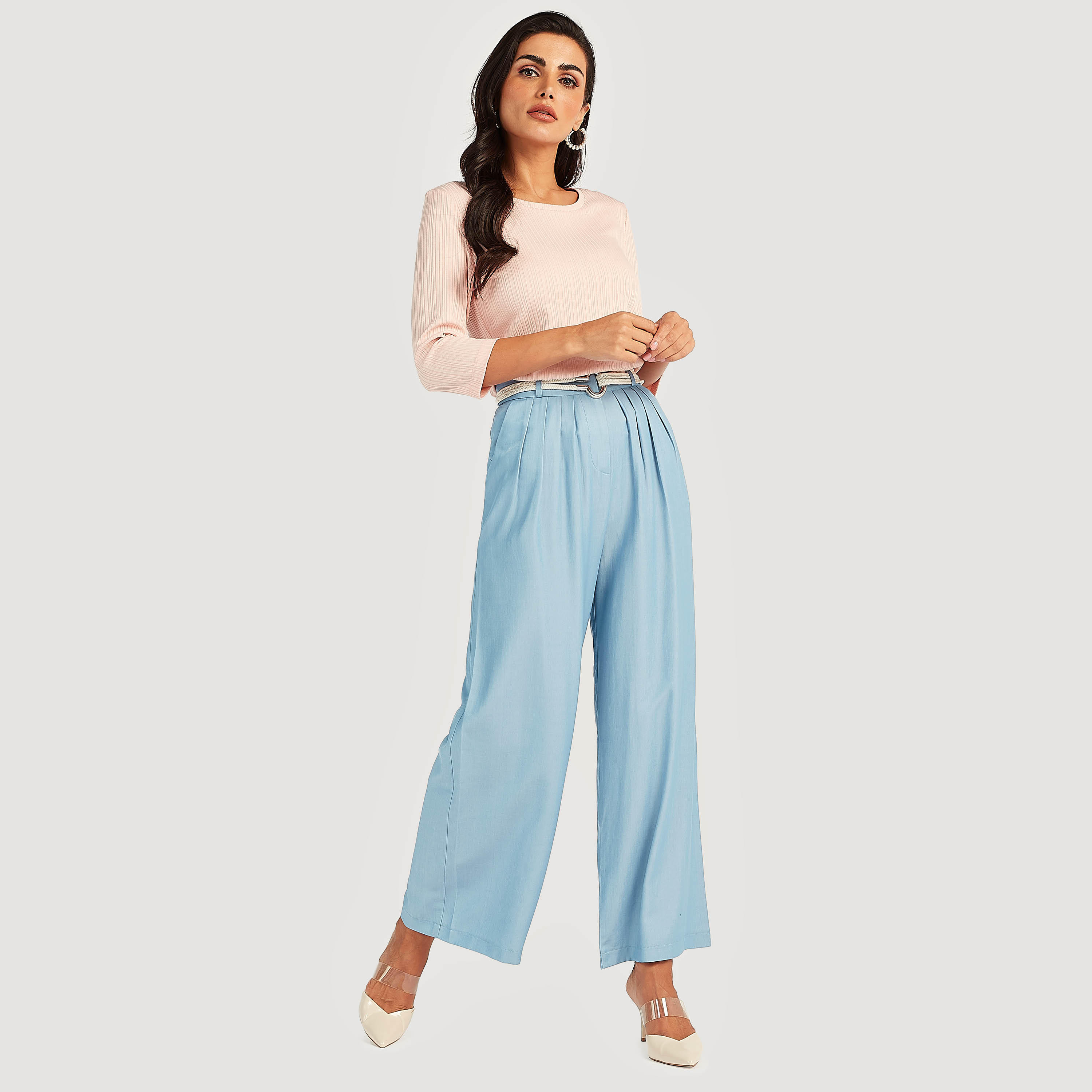 بلوزة بياقة مستديرة بارز الملمس مع أكمام 3/4-women-clothing-shirtsandblouses-blouses-image-2