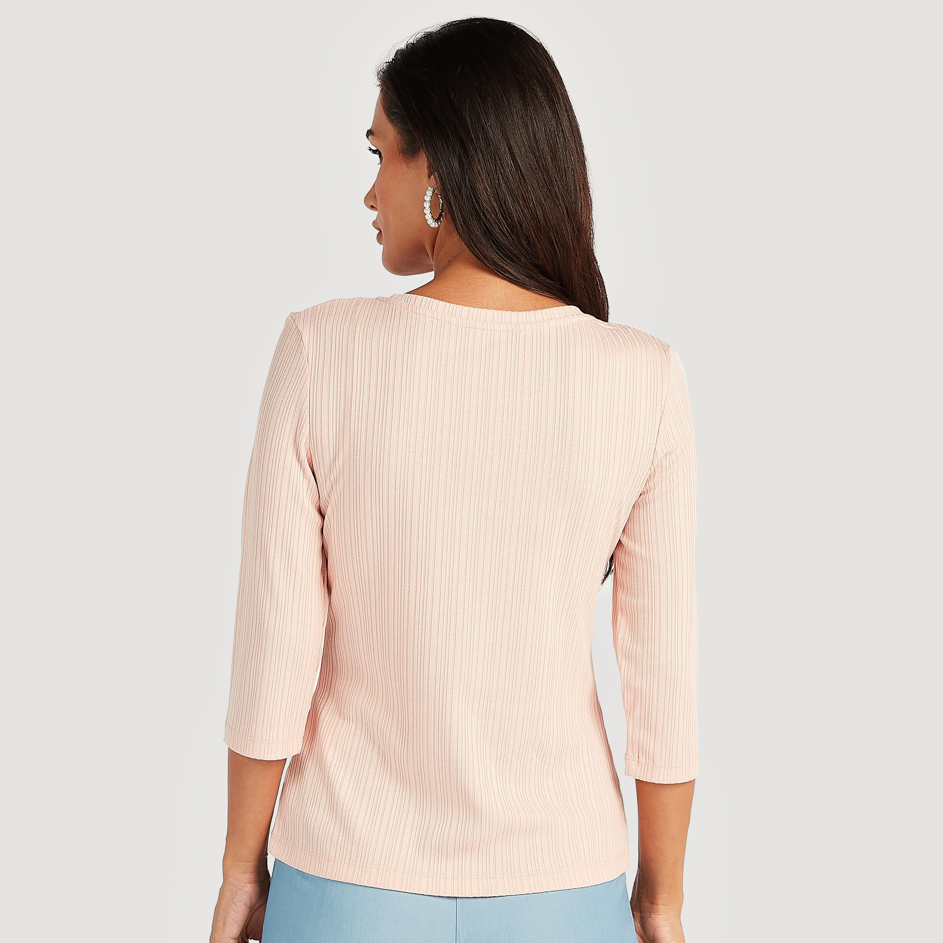 بلوزة بياقة مستديرة بارز الملمس مع أكمام 3/4-women-clothing-shirtsandblouses-blouses-image-4