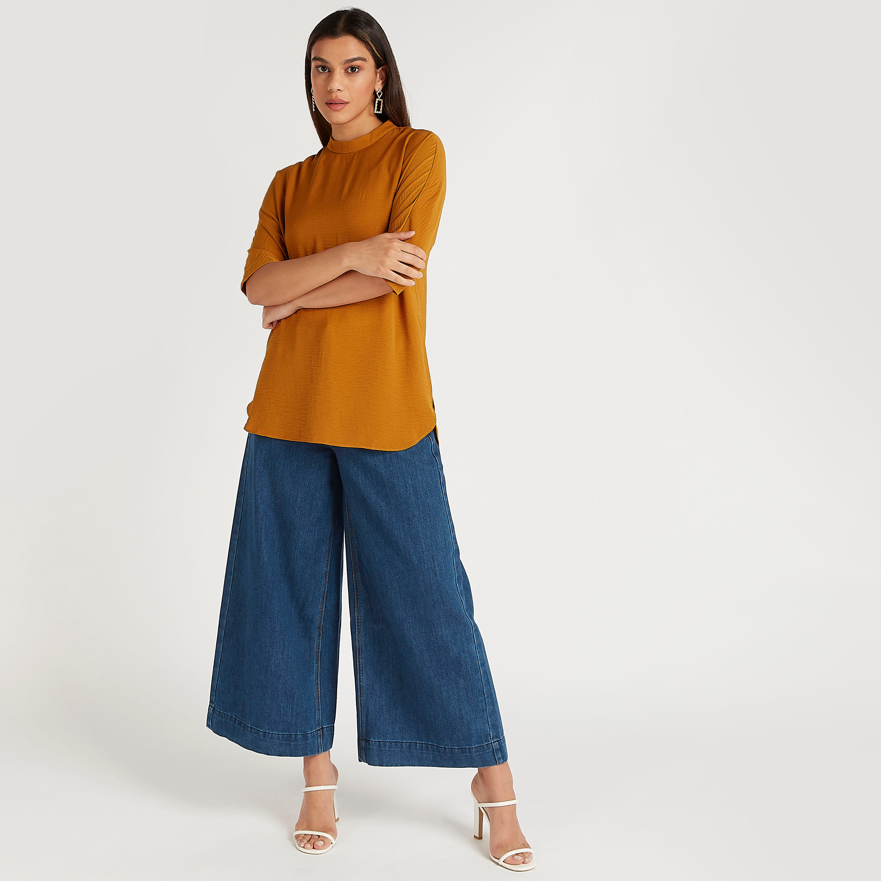 Textured Top with Zipper Back and High Neck-women-clothing-shirtsandblouses-blouses-image-2