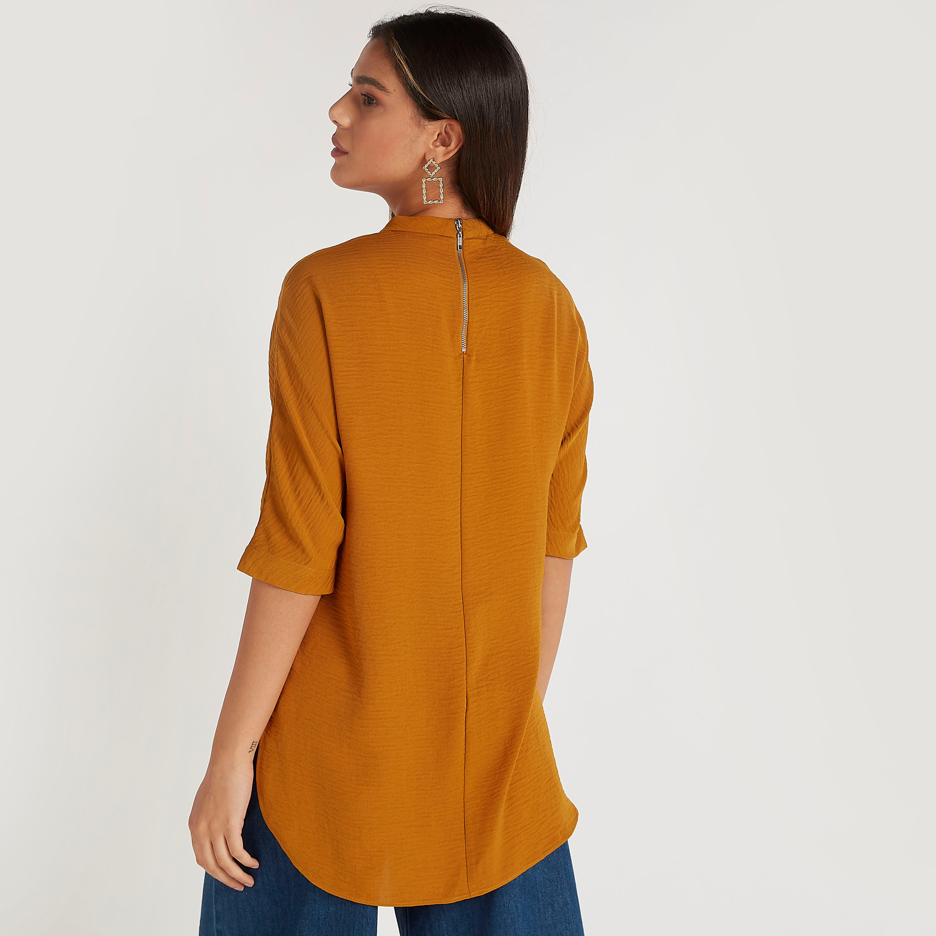 Textured Top with Zipper Back and High Neck-women-clothing-shirtsandblouses-blouses-image-4