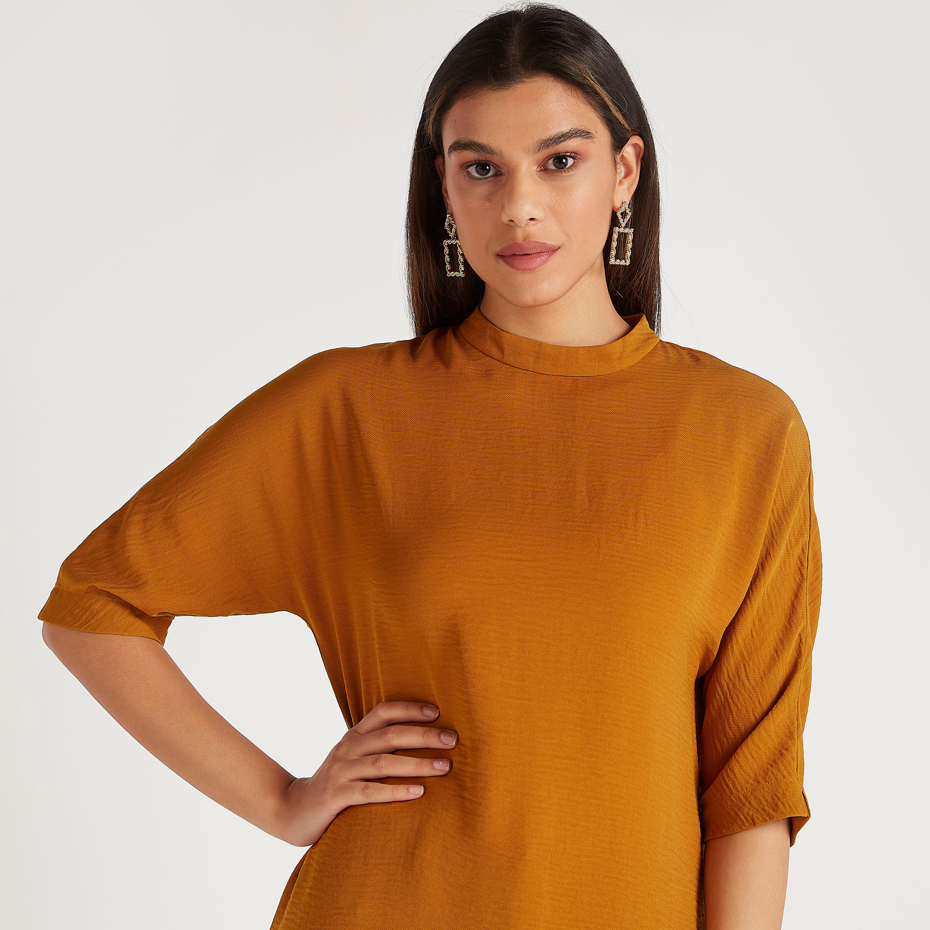 Textured Top with Zipper Back and High Neck-women-clothing-shirtsandblouses-blouses-image-5