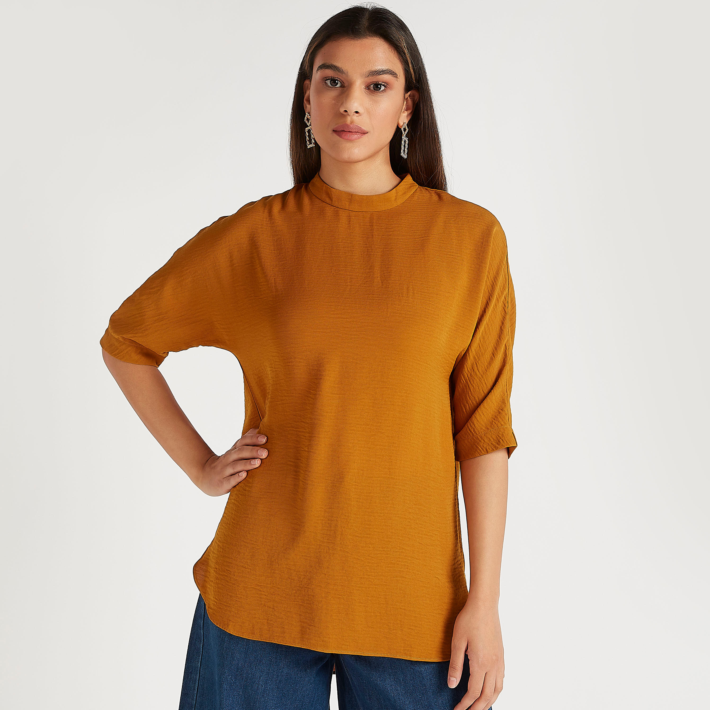Textured Top with Zipper Back and High Neck-women-clothing-shirtsandblouses-blouses-image-7